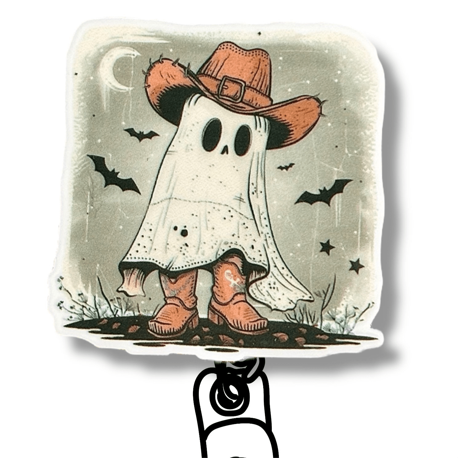 Acrylic Cowboy Ghost Badge Topper + Reel - | Happie Potato Image 1