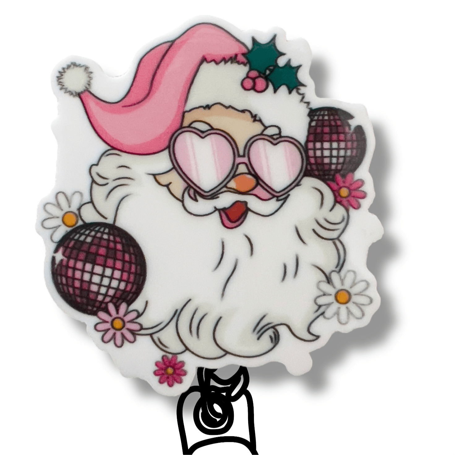 Acrylic Disco Santa Badge Topper + Reel - | Happie Potato Image 1