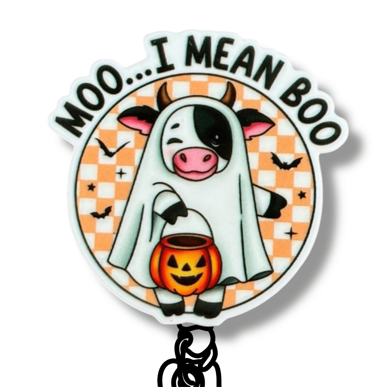 Acrylic Halloween Cow Badge Topper + Reel - | Happie Potato Image 1