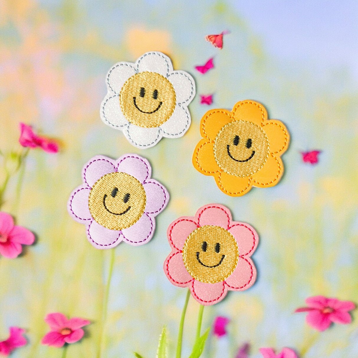 Vinyl Smiley Flower Badge Topper + Reel - | Happie Potato Image 2