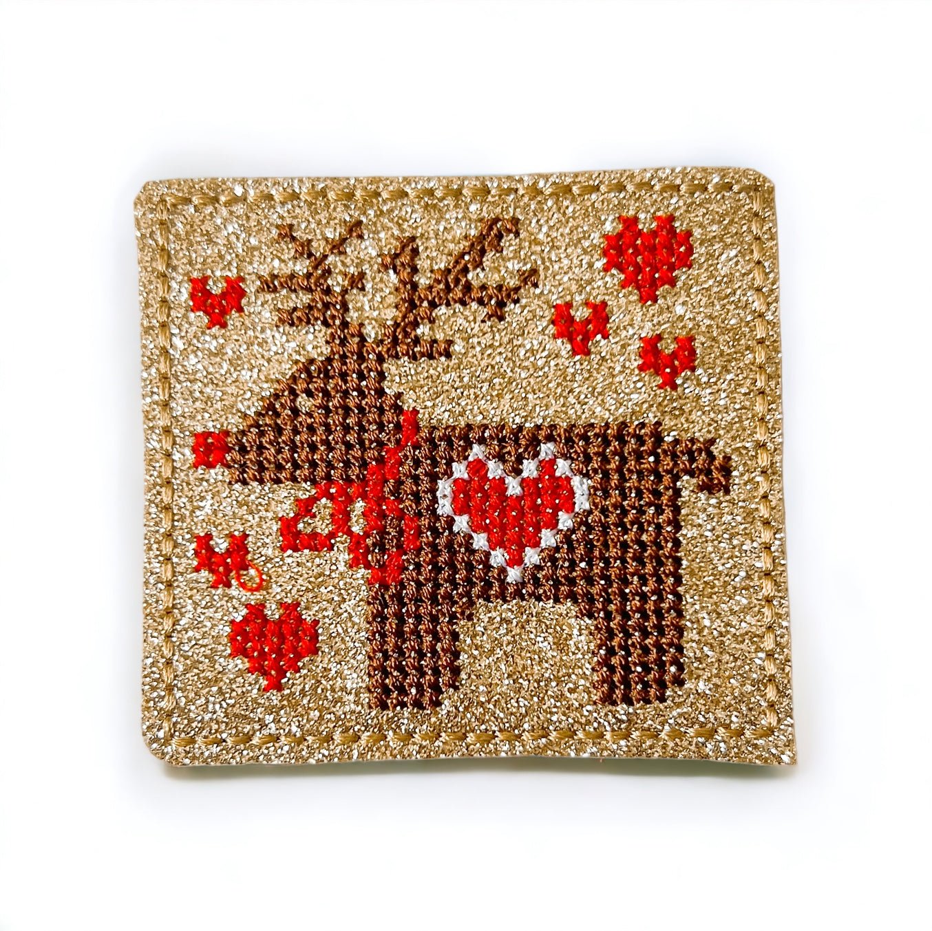 Vinyl Christmas Cross Stitch Reindeer Badge Topper + Reel - | Happie Potato Image 1