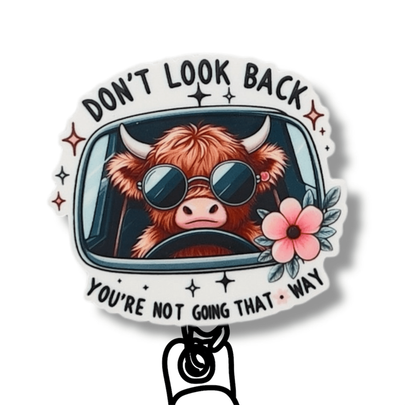 Acrylic Don’t Look Back Badge Topper + Reel - | Happie Potato Image 1