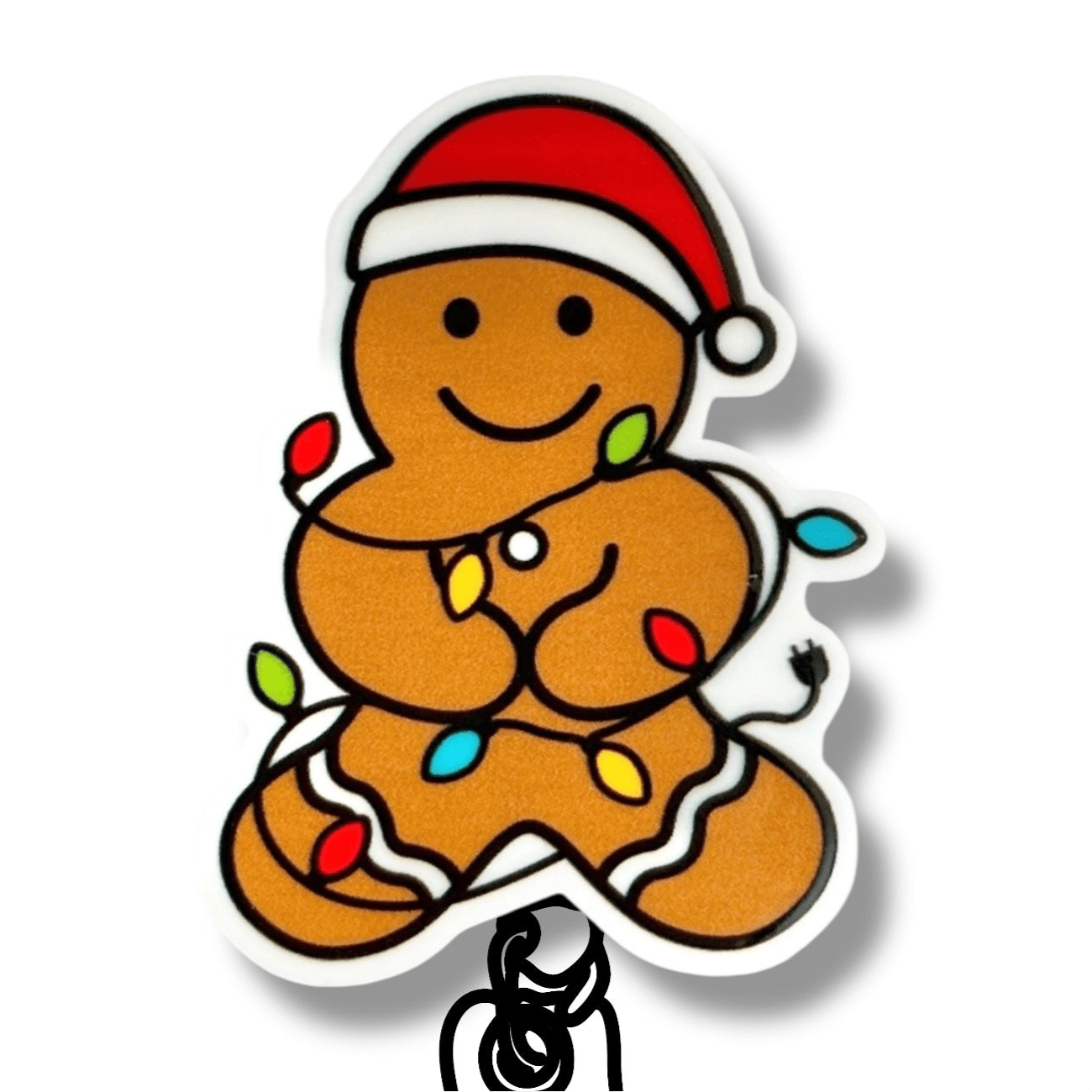 Acrylic Santa Gingerbread Man Badge Topper + Reel - | Happie Potato Image 1
