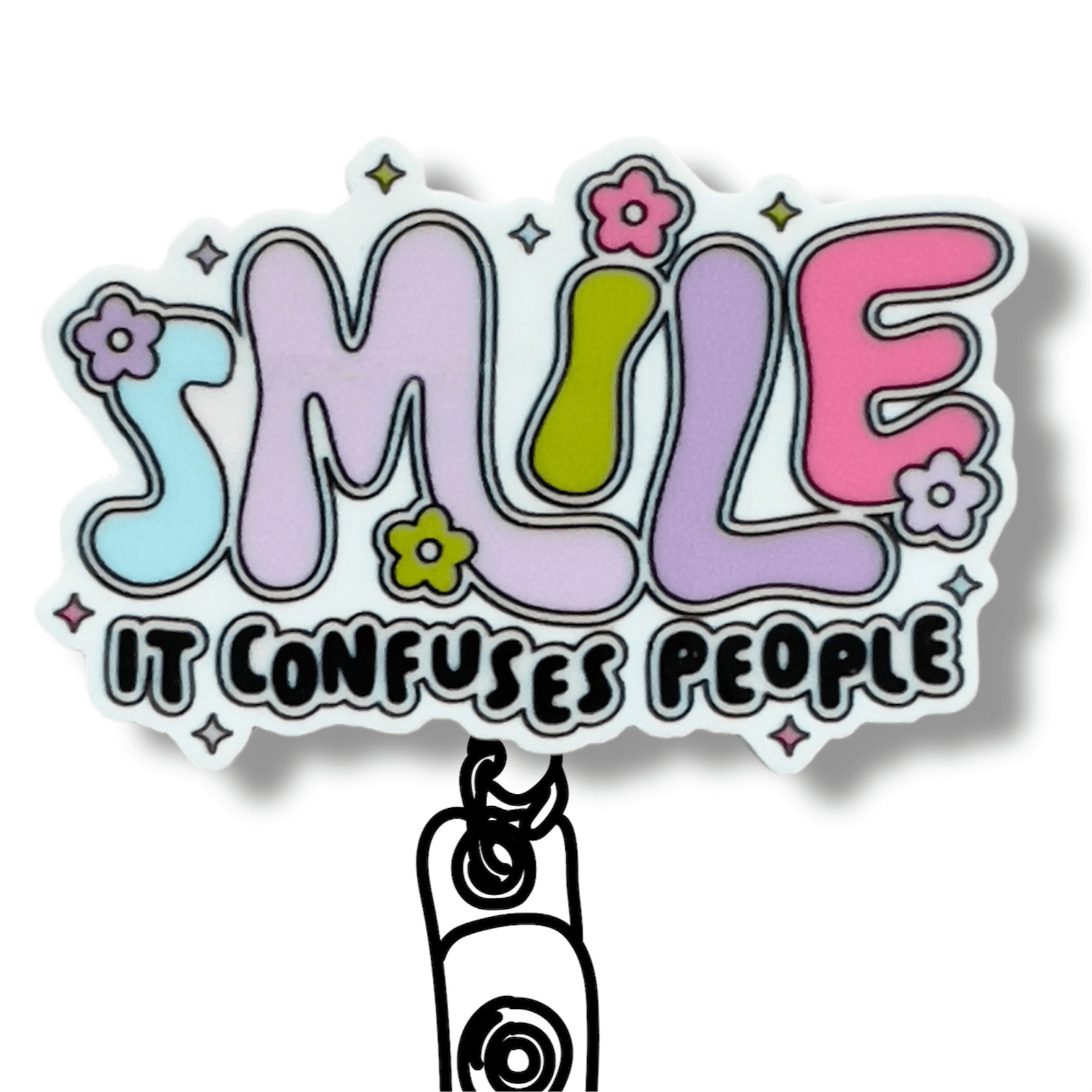 Acrylic Smile It Confuses People Badge Topper + Reel - | Happie Potato Image 1