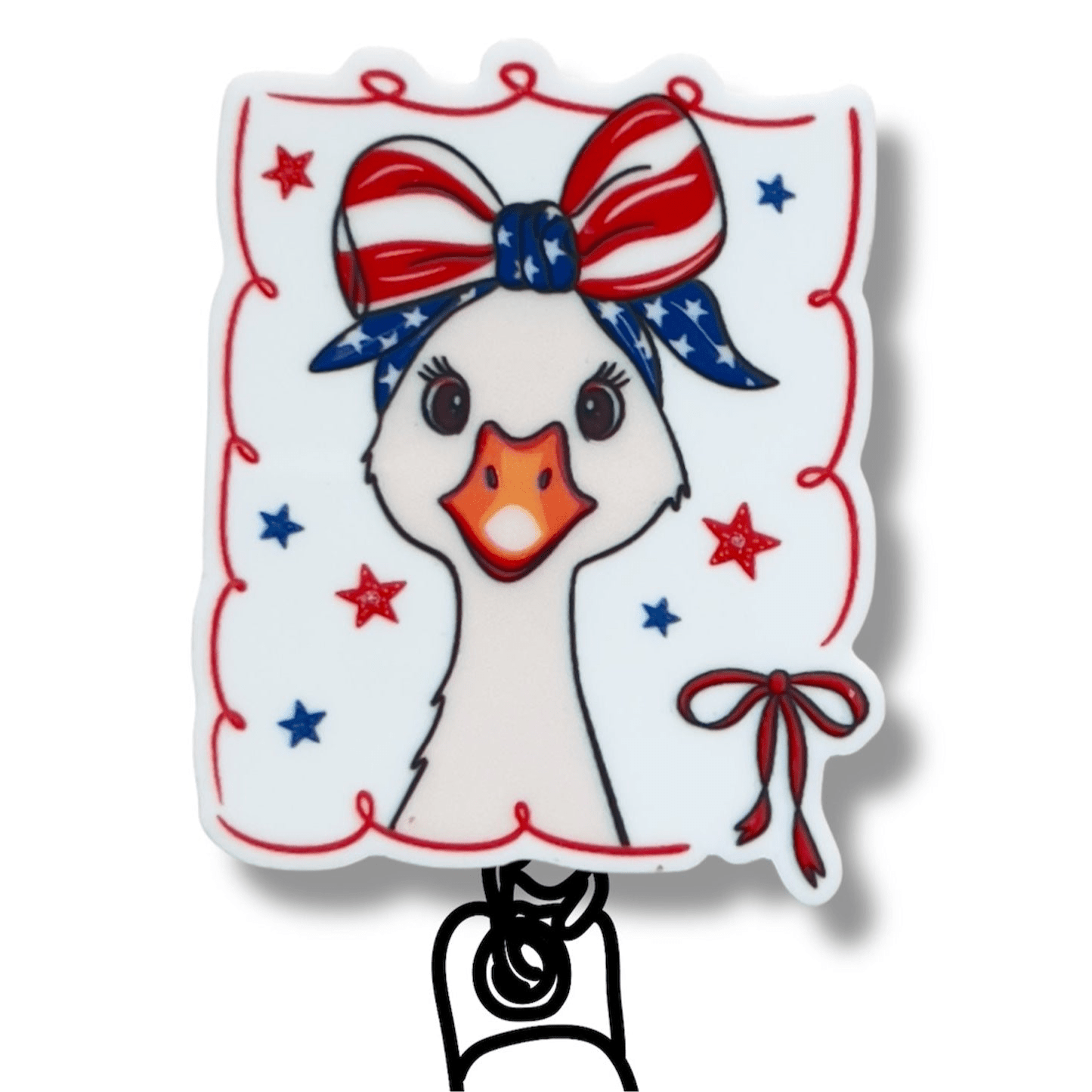 Acrylic Patriotic Silly Goose Badge Topper + Reel - | Happie Potato Image 1