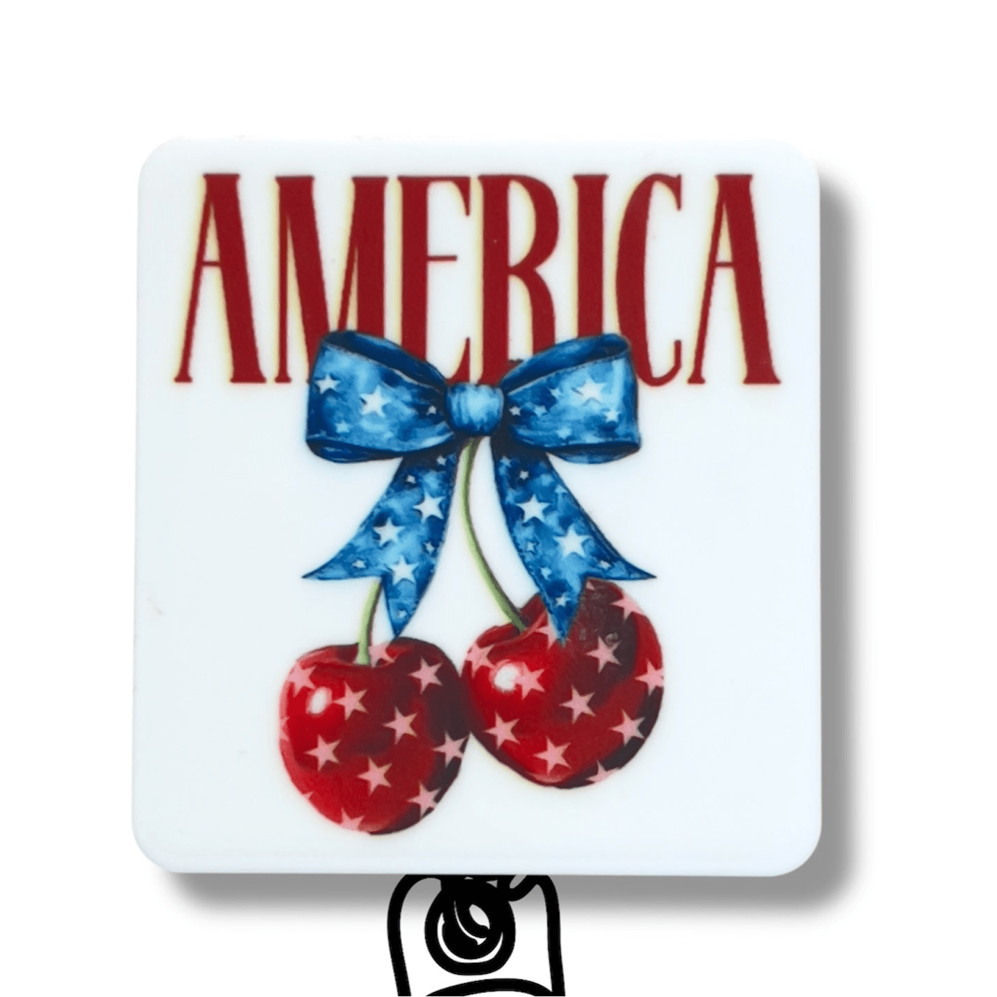 Acrylic Cherry Bow Badge Topper + Reel - | Happie Potato Image 1