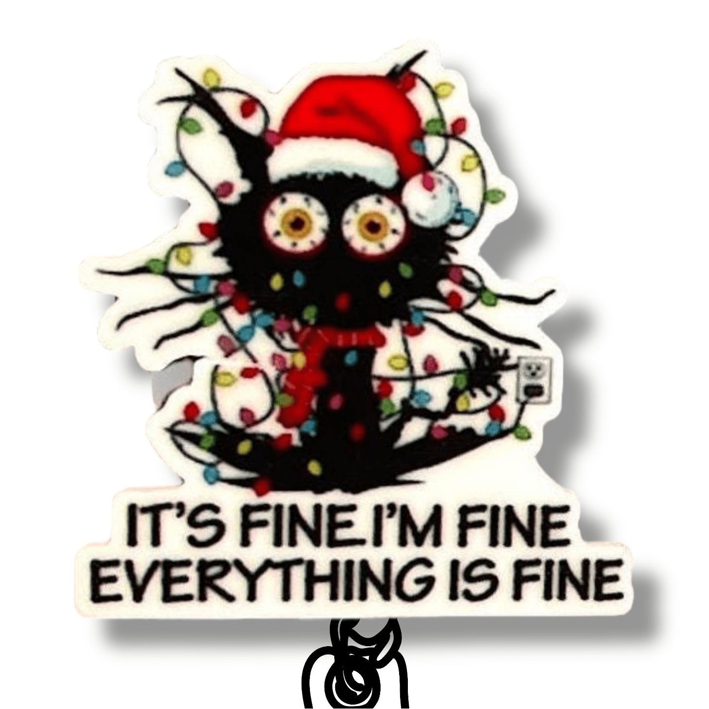Acrylic Everything Is Fine Cat Badge Topper + Reel - | Happie Potato Image 1