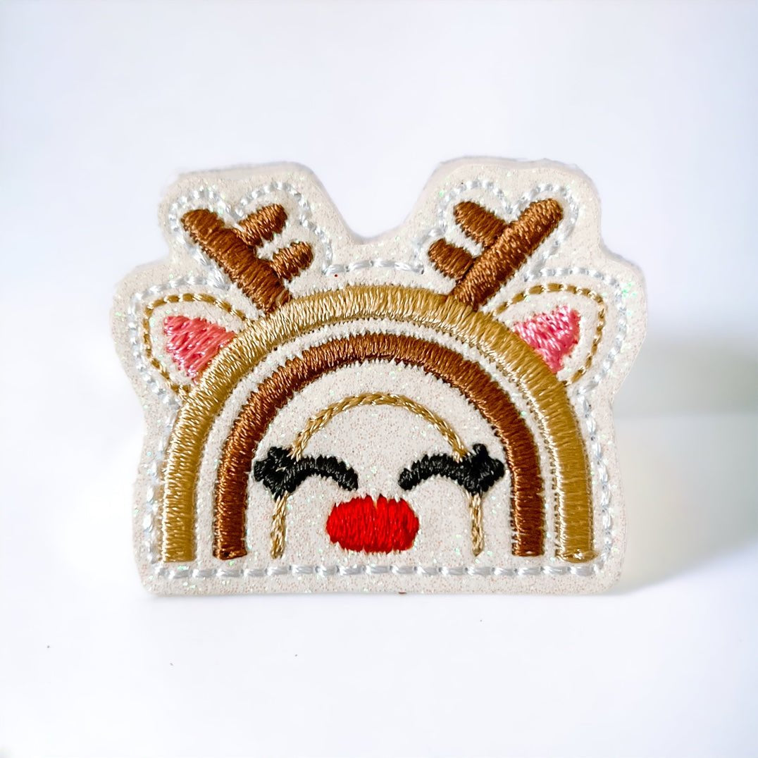 Vinyl Christmas Reindeer Rainbow Badge Topper + Reel - | Happie Potato Image 1