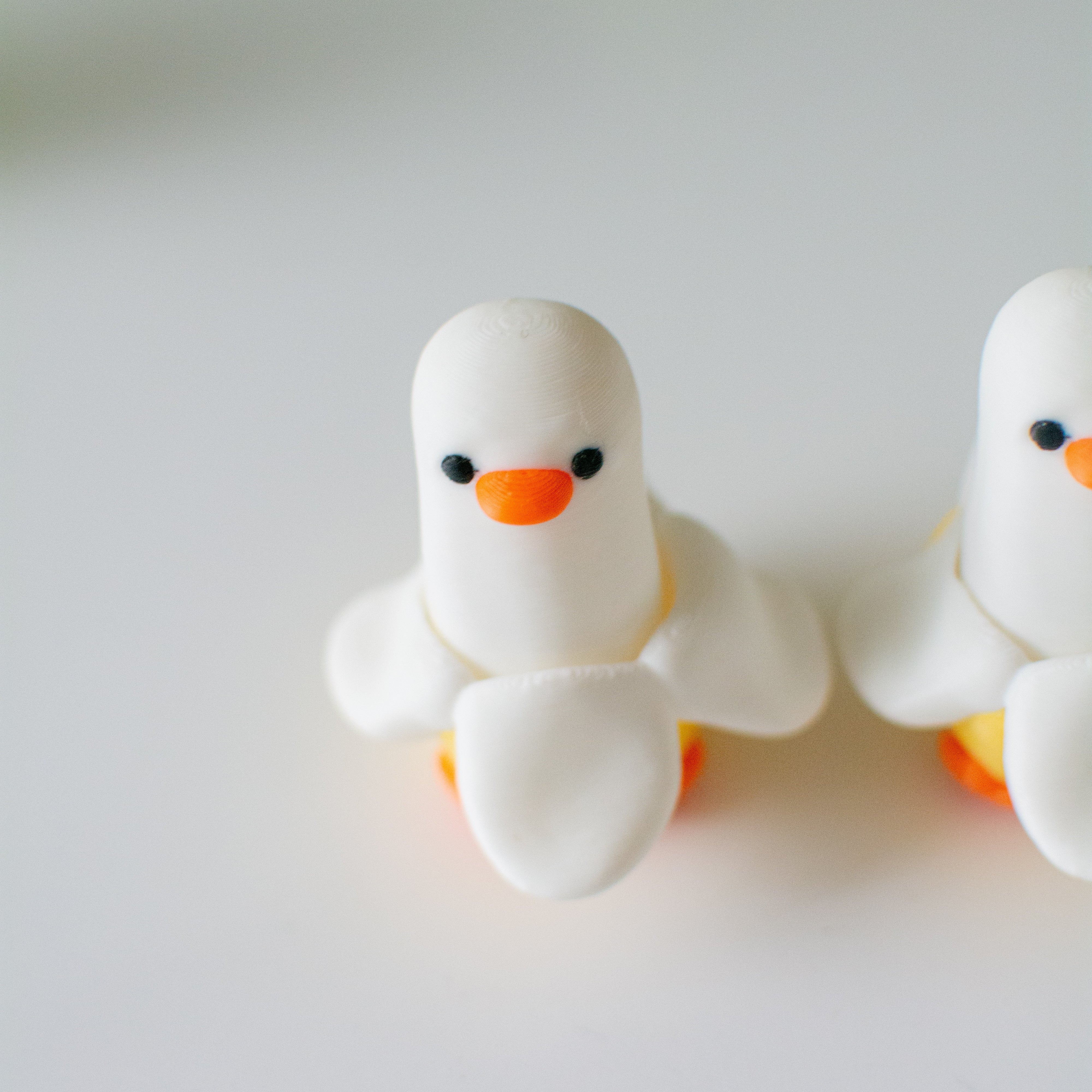 Two small duck figurines on a light background