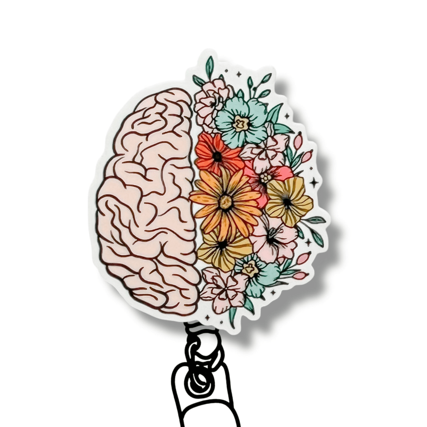 Acrylic Floral Brain Badge Topper + Reel - | Happie Potato Image 1