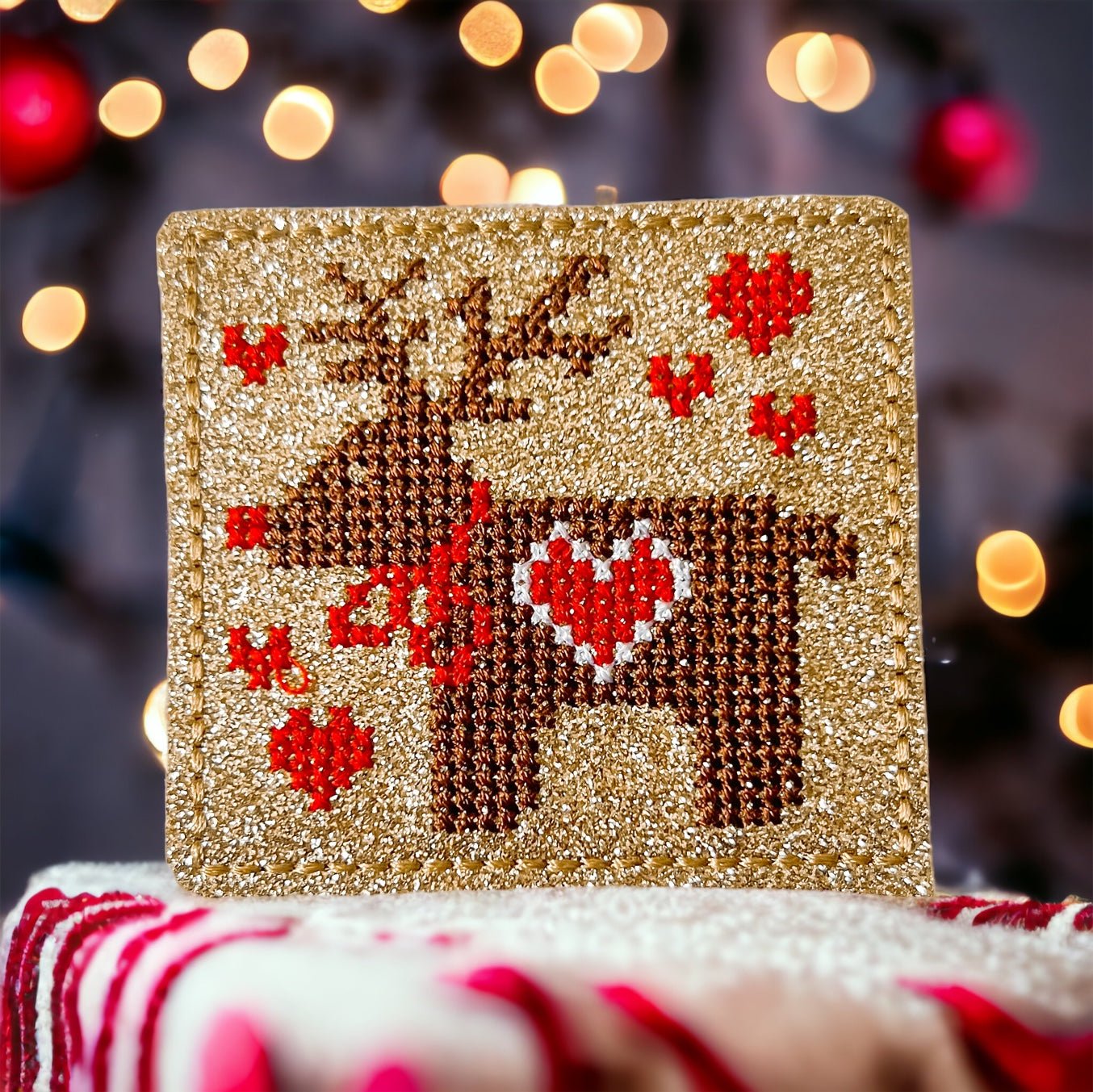 Vinyl Christmas Cross Stitch Reindeer Badge Topper + Reel - | Happie Potato Image 2