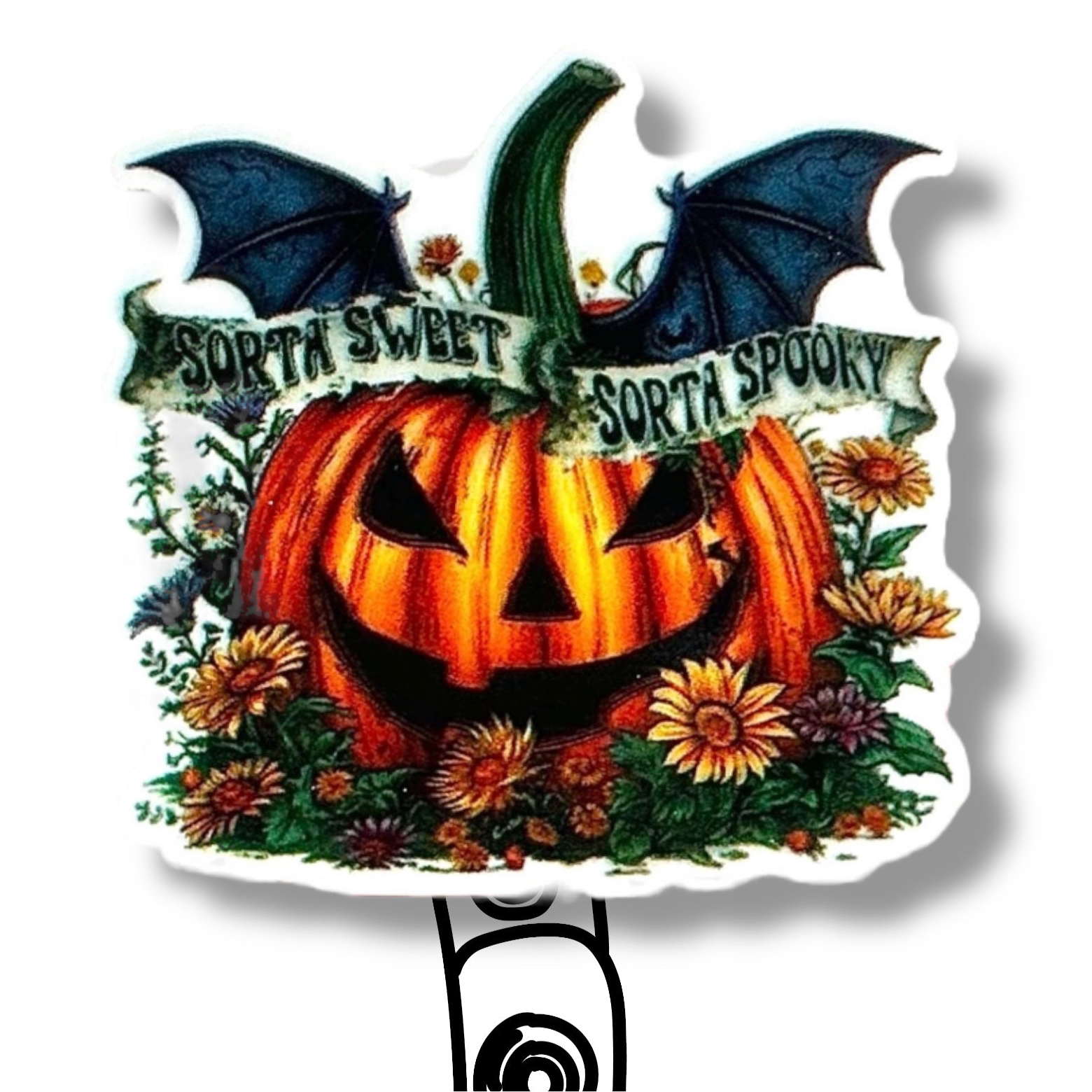 Acrylic Bat Pumpkin Badge Topper + Reel - | Happie Potato Image 1