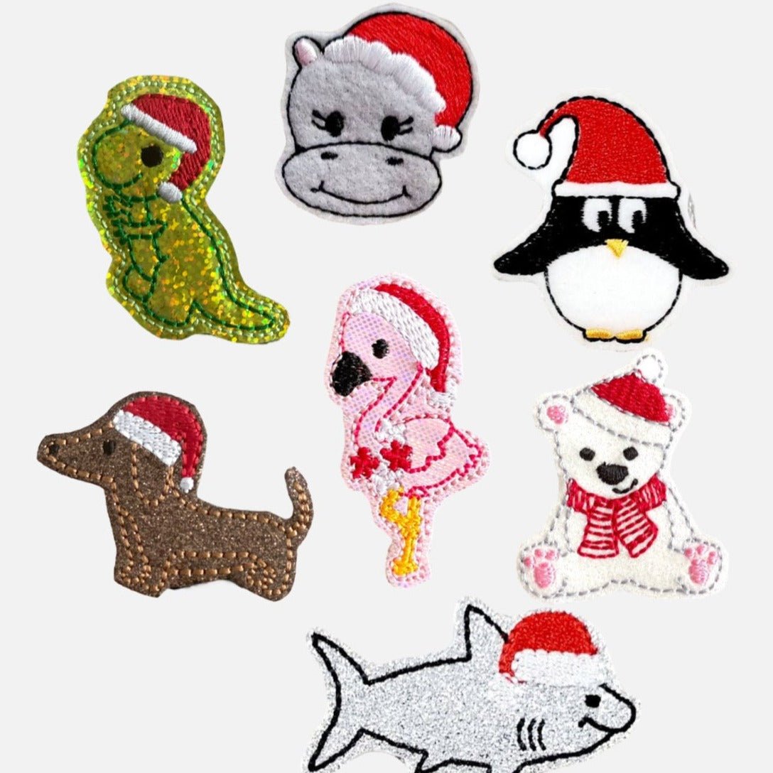Vinyl Santa Hat Animal Badge Topper + Reel - | Happie Potato Image 1