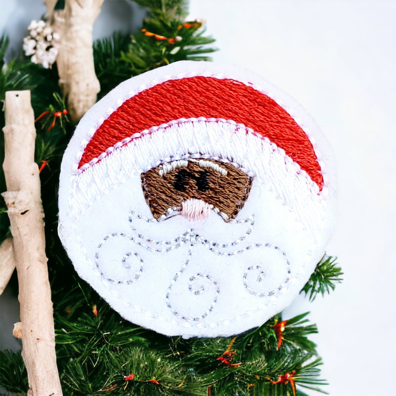 Felt Round Santa Claus Badge Topper + Reel - | Happie Potato Image 2