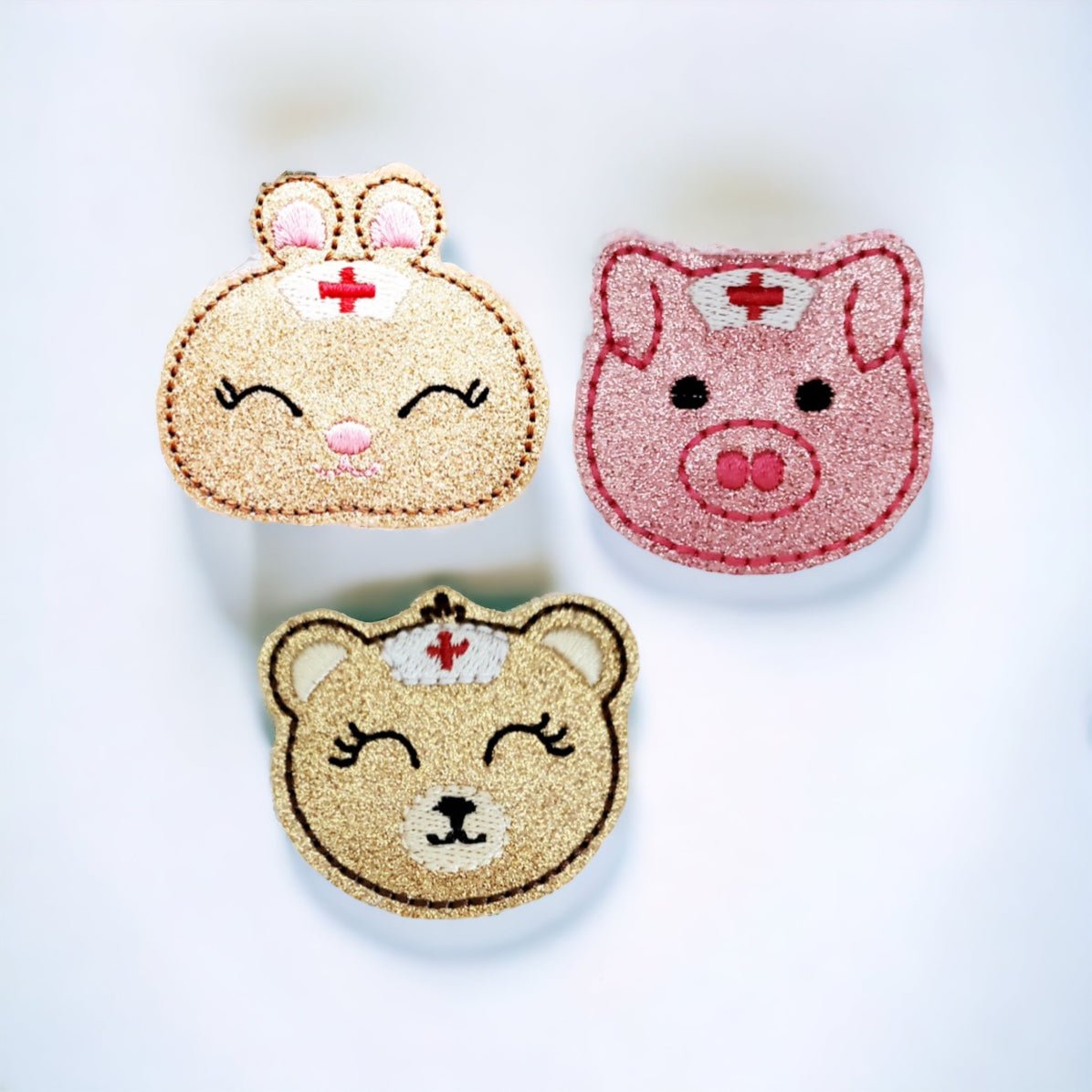 Vinyl Nurse Animal Bunny Pig Bear Badge Topper + Reel - | Happie Potato Image 1