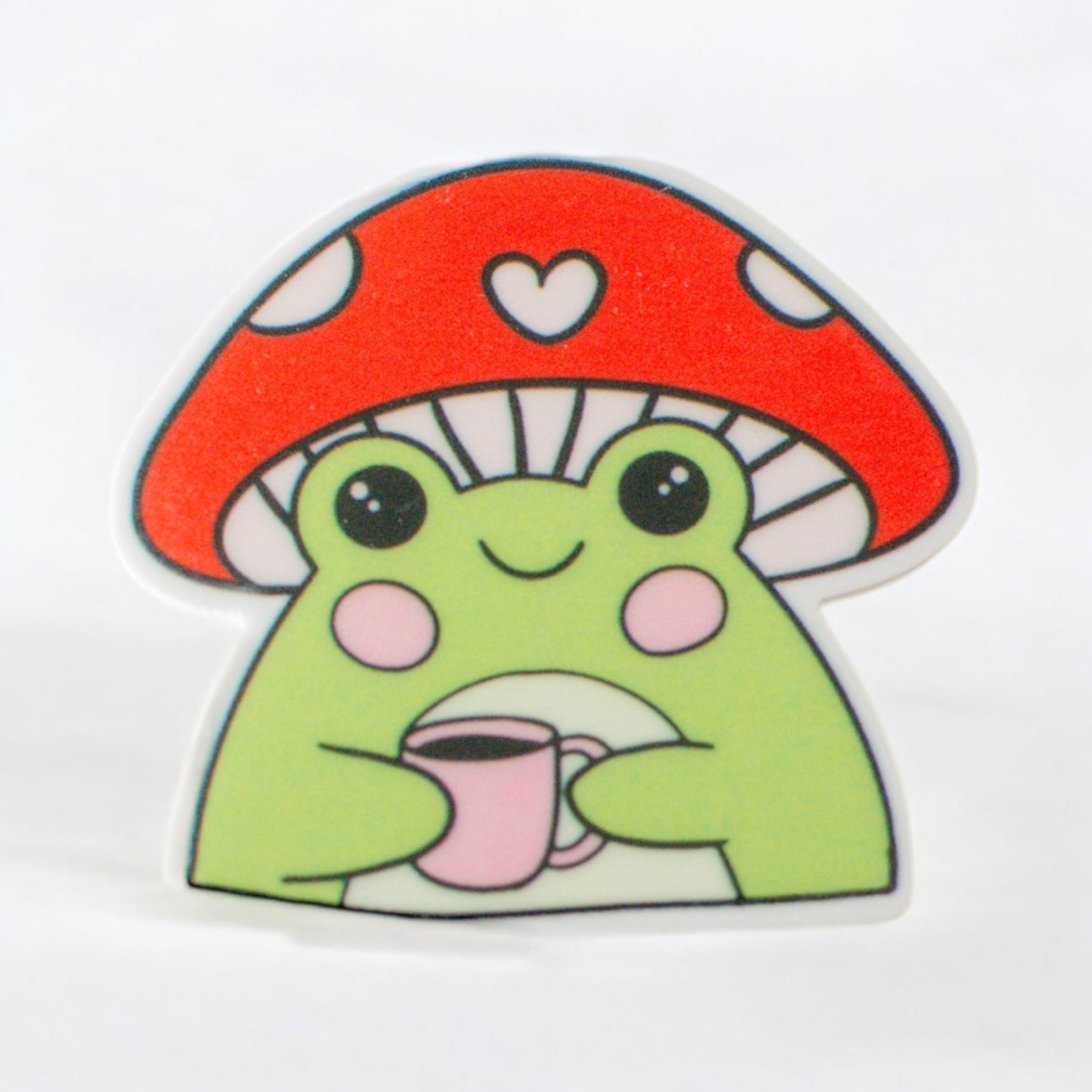 Acrylic Mushroom Frog Badge Topper + Reel - | Happie Potato Image 1