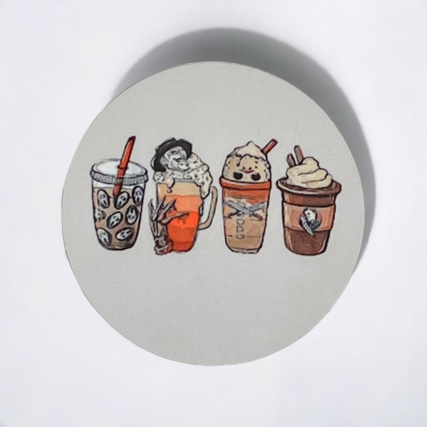Acrylic Horror Coffee Gang Badge Topper + Reel - | Happie Potato Image 1
