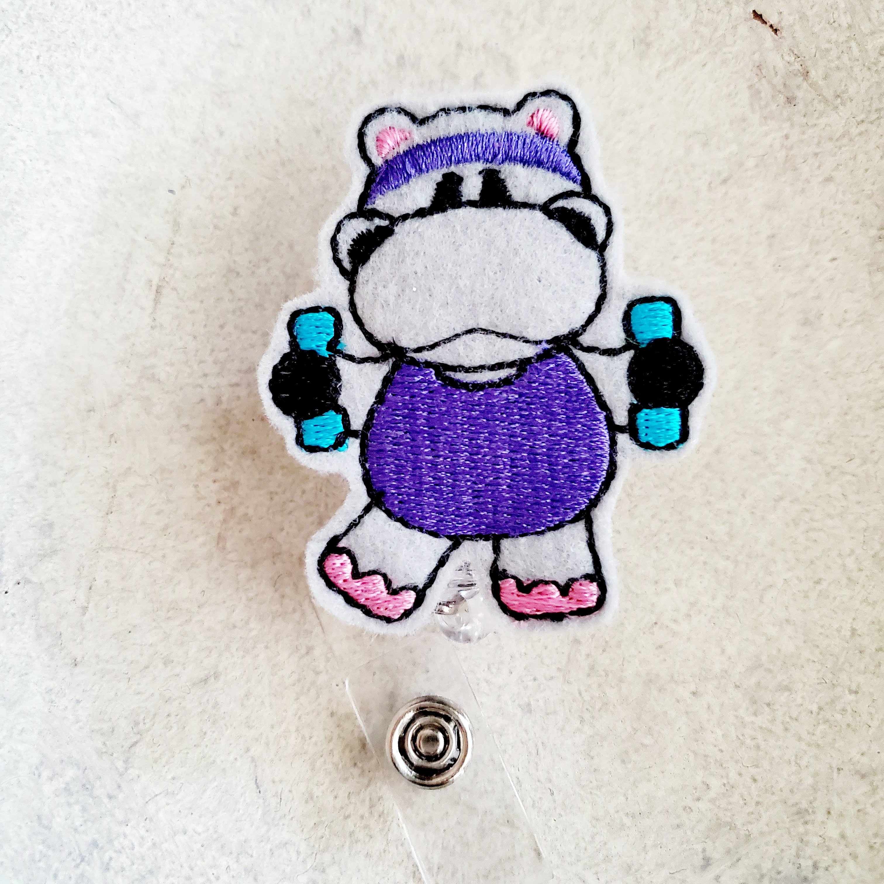 Felt Workout Hippo Badge Topper + Reel - | Happie Potato Image 3