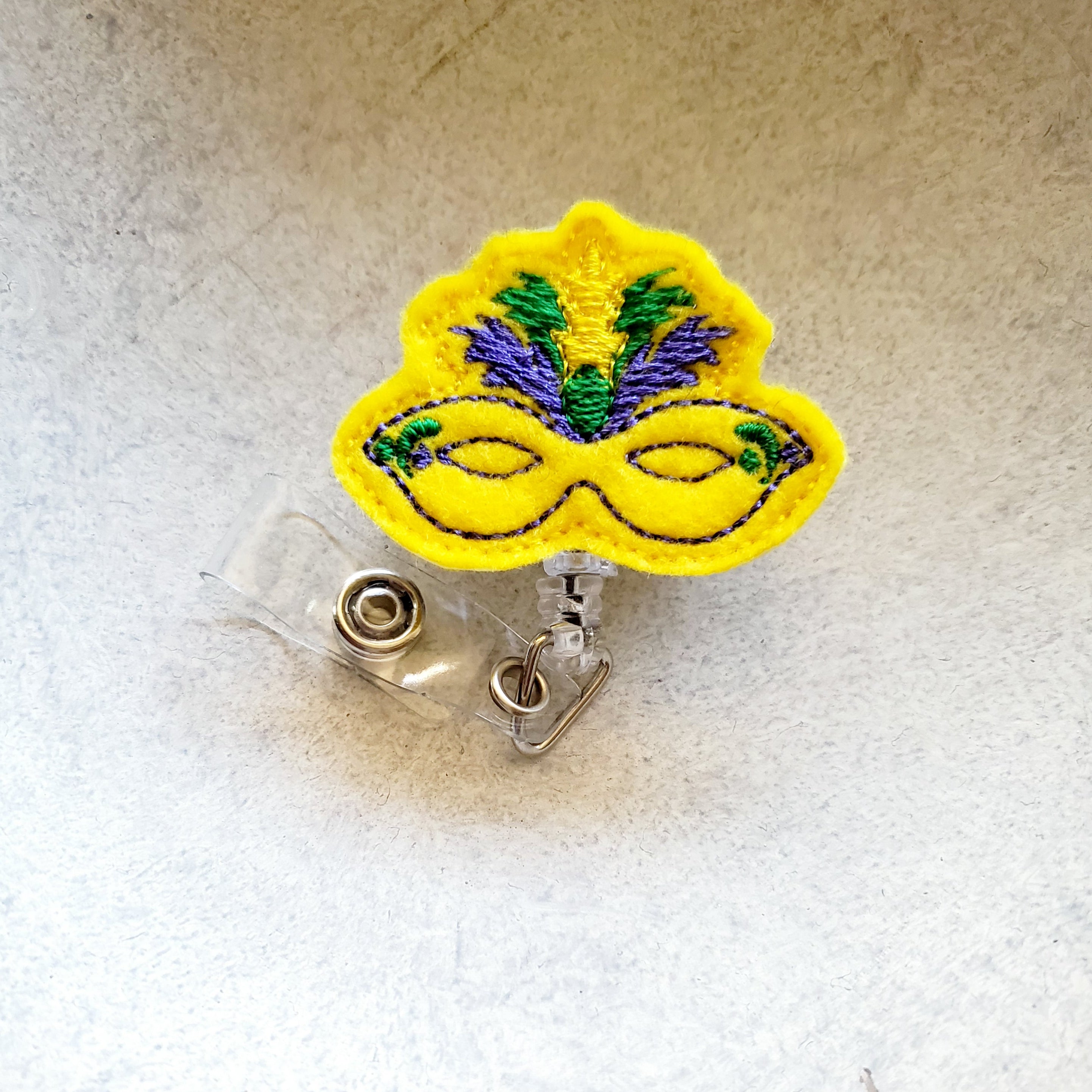 Felt Mardi Gras Mask Badge Topper + Reel - | Happie Potato Image 2