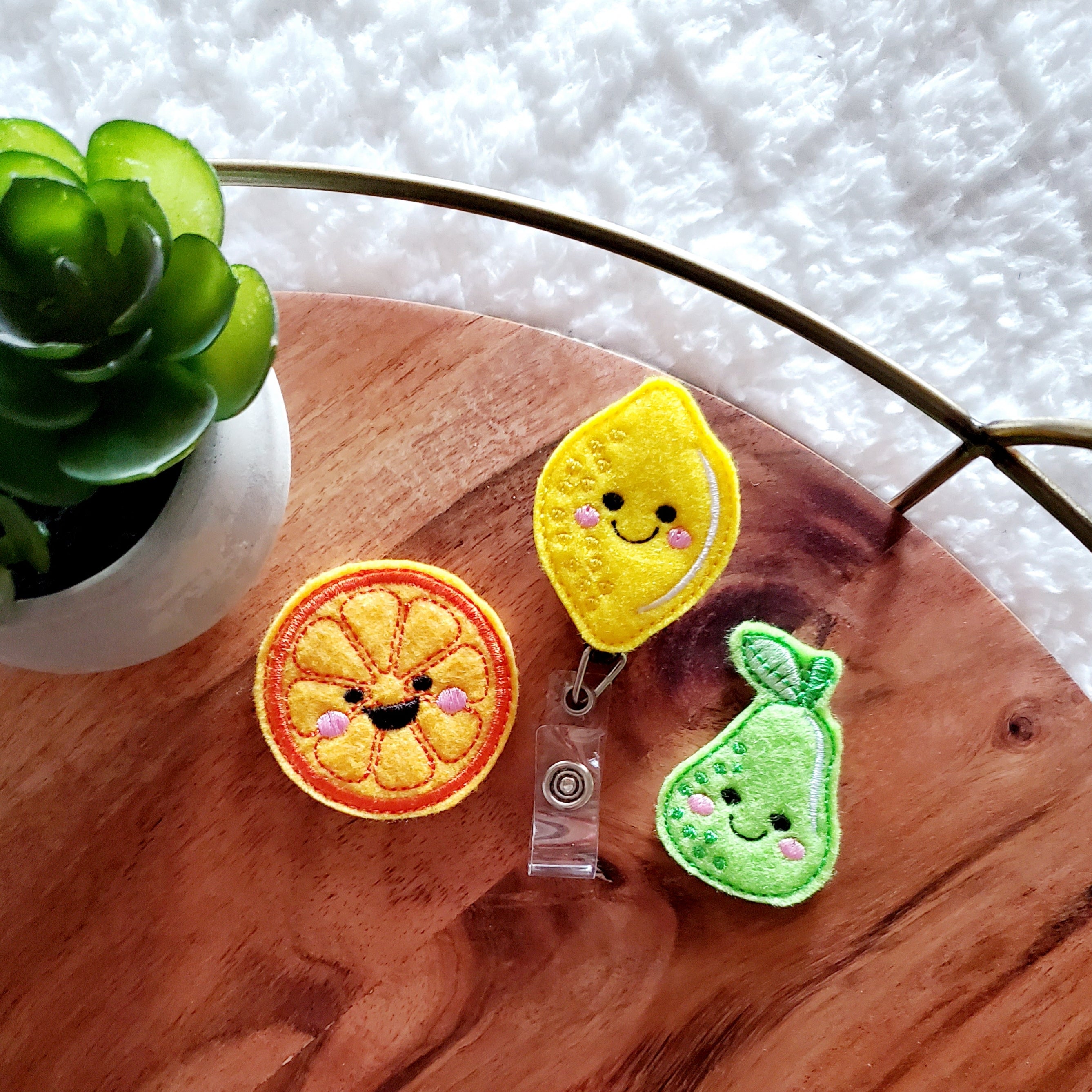 Felt Orange Pear Lemon Badge Topper + Reel - | Happie Potato Image 3