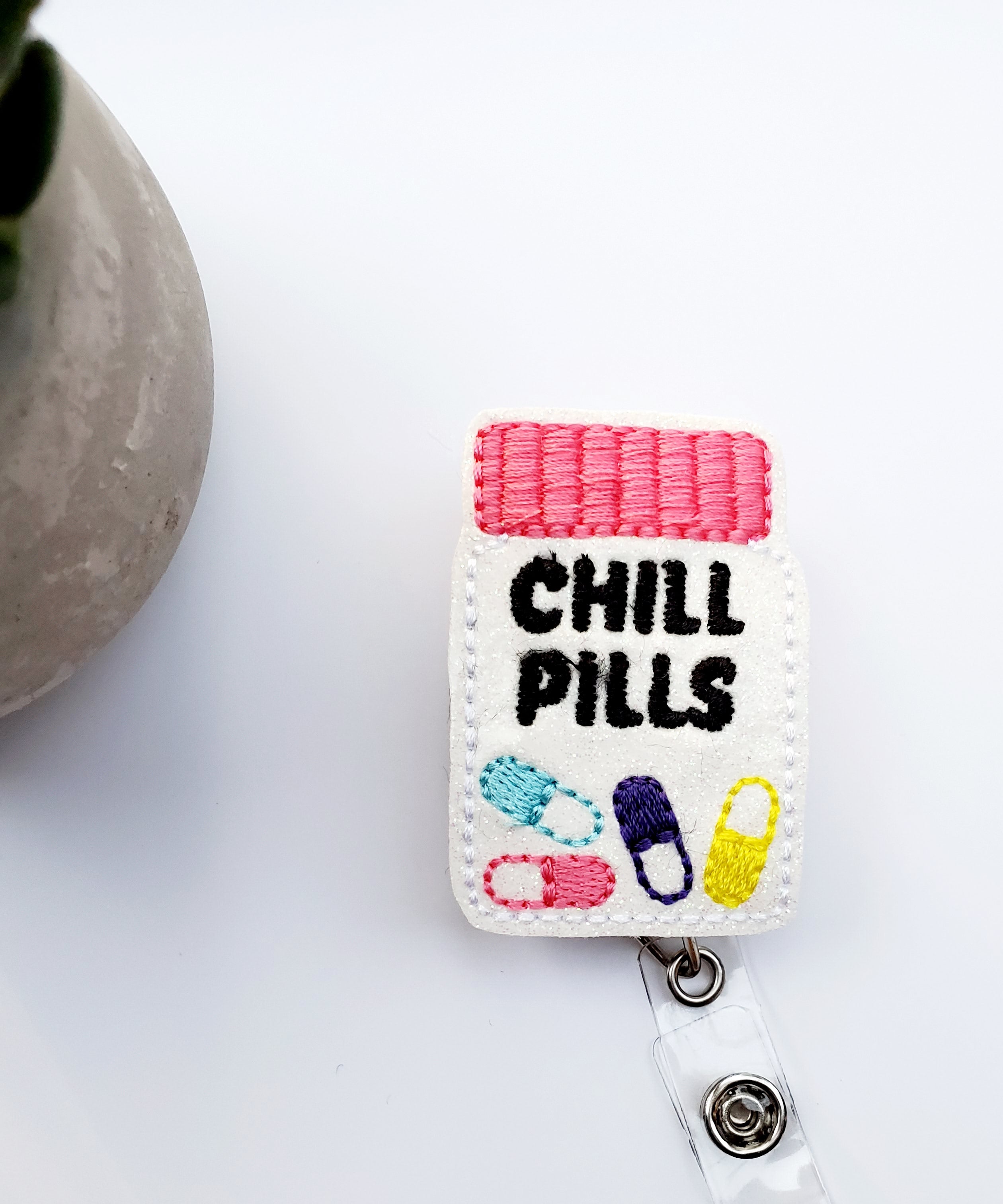 Vinyl β Chill Pill Happy Pill Bottle Badge Topper + Reel - | Happie Potato Image 4