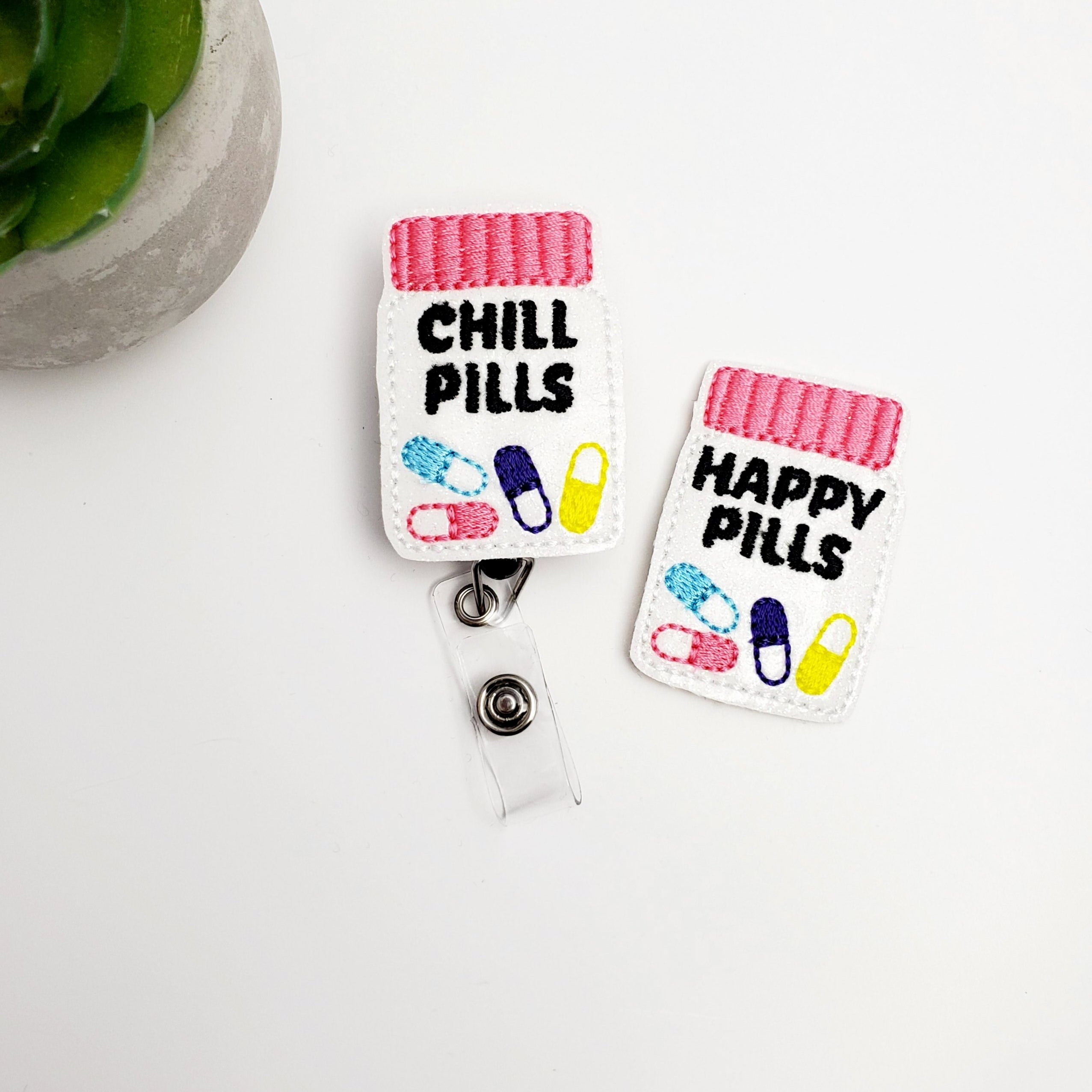Vinyl β Chill Pill Happy Pill Bottle Badge Topper + Reel - | Happie Potato Image 2