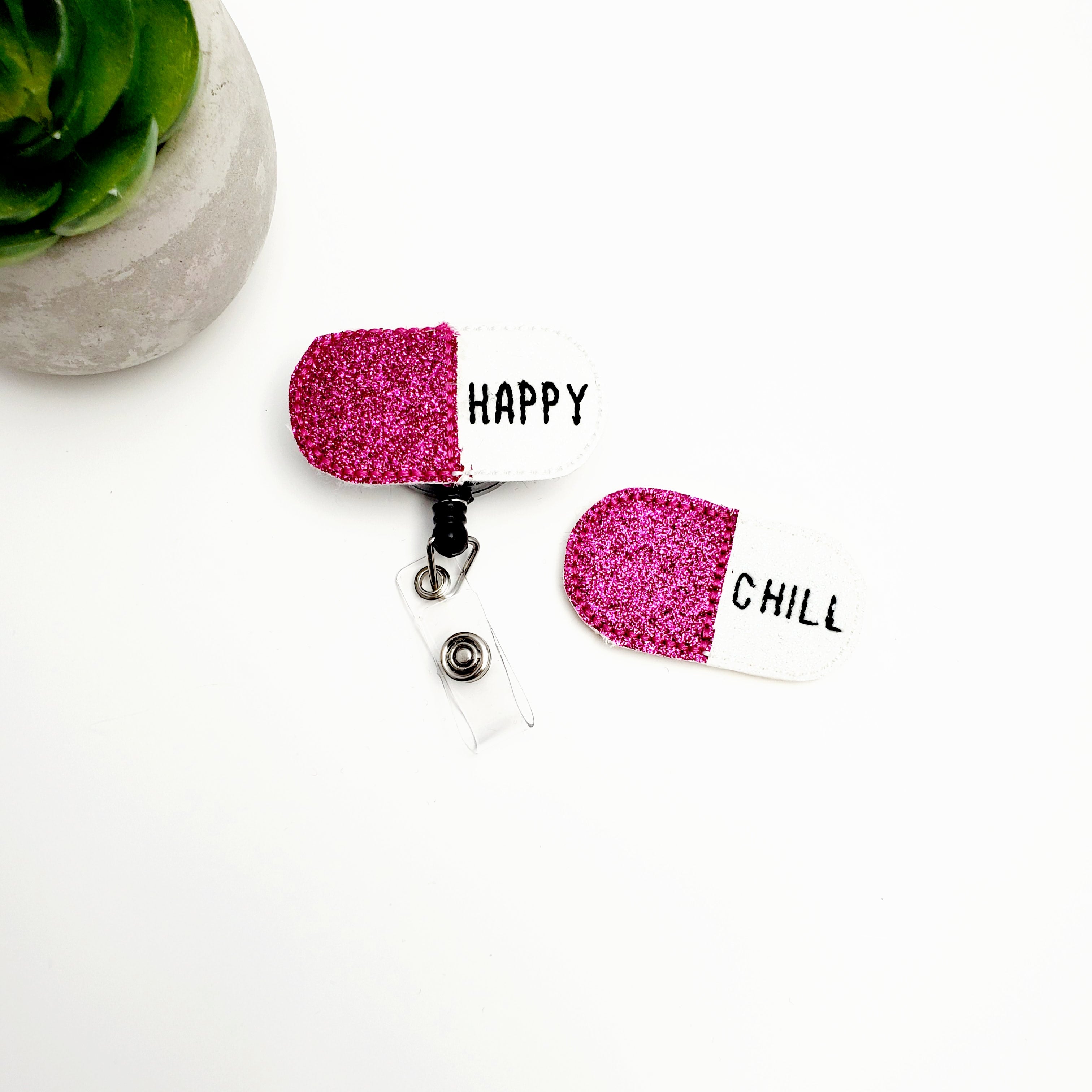 Vinyl β Chill Pill Happy Pill Bottle Badge Topper + Reel - | Happie Potato Image 2