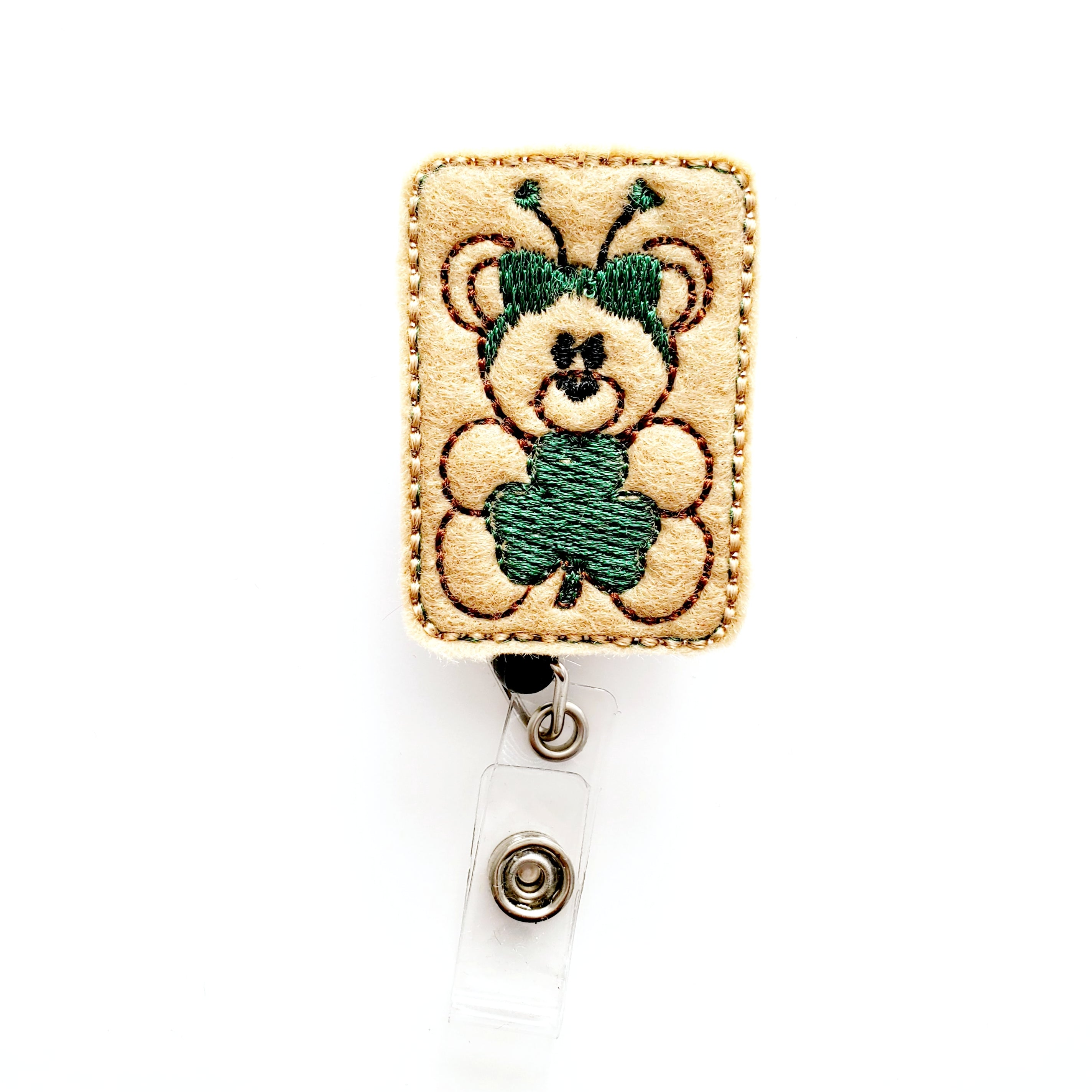Felt Clover Bear Badge Topper + Reel - | Happie Potato Image 1