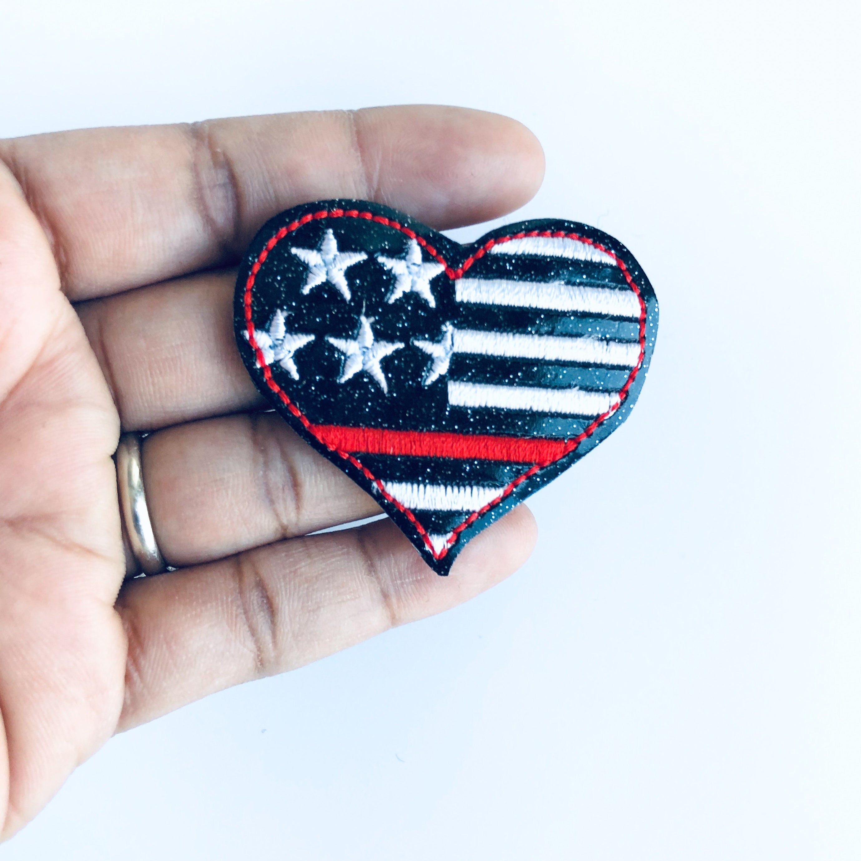 Vinyl Thin Red Line Badge - EMERGENCY Badge Topper + Reel - | Happie Potato Image 3