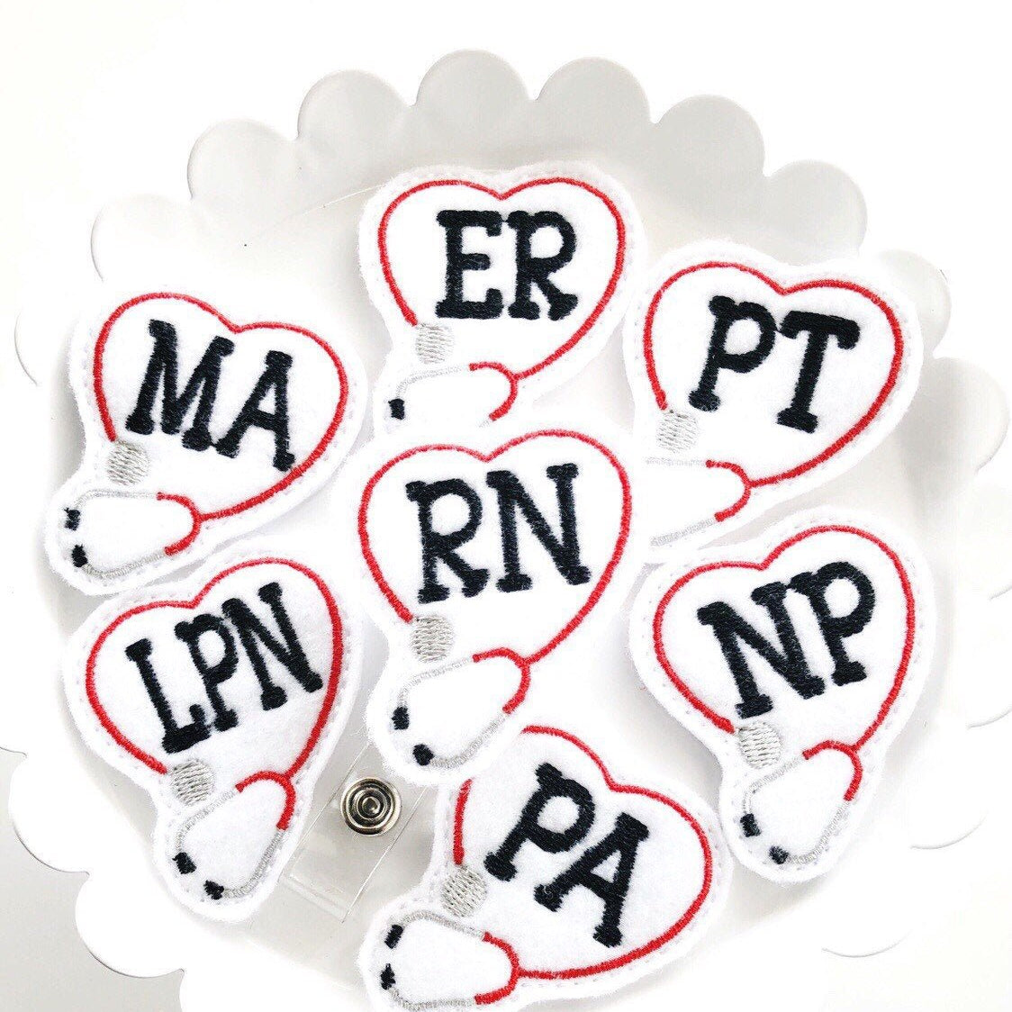 Fel Heart Stethoscope Badge Topper + Reel - | Happie Potato Image 2