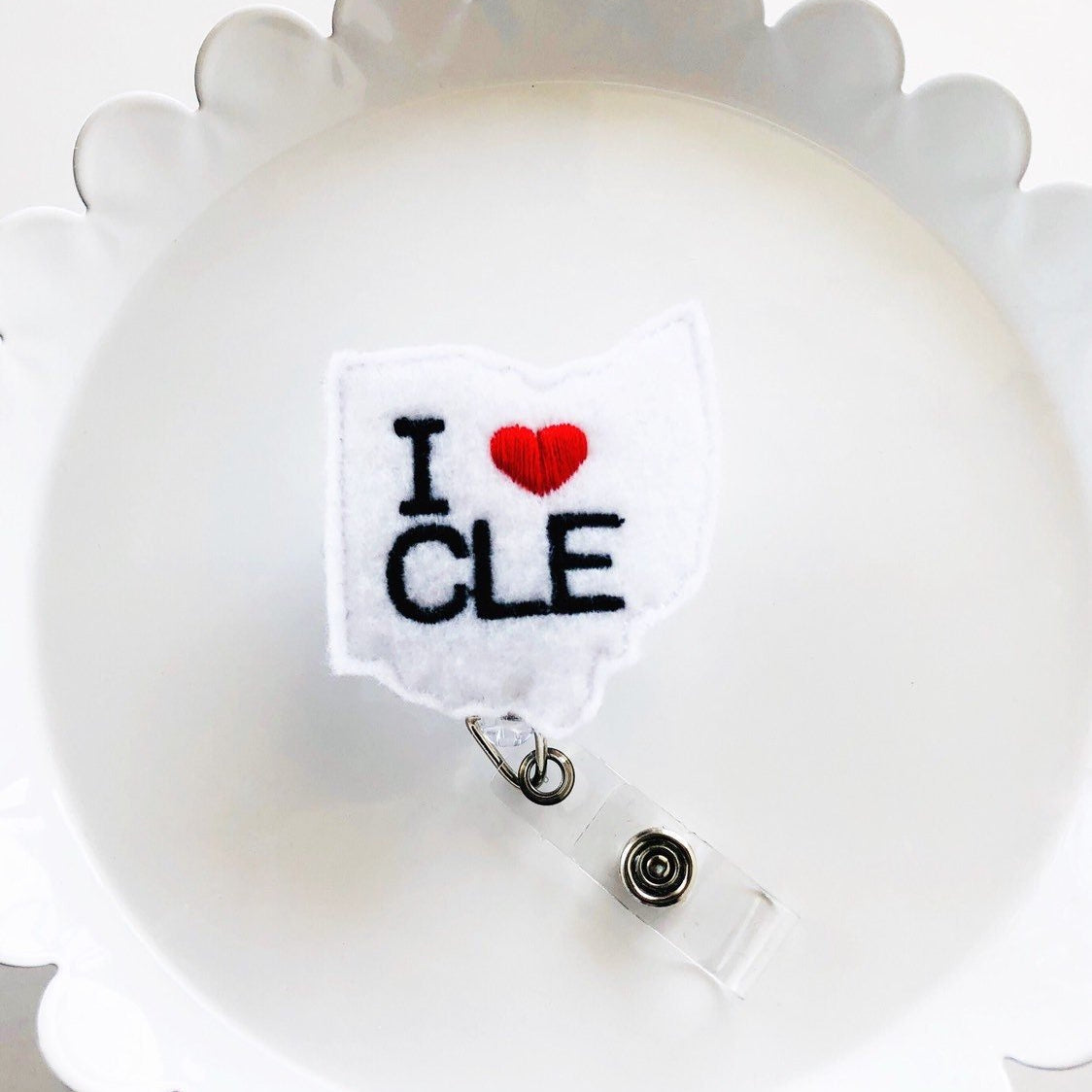 Felt I Love Cleveland Badge Topper + Reel - | Happie Potato Image 3