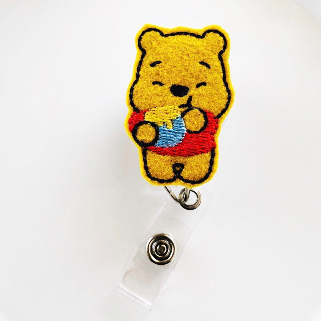 Felt Winnie the Pooh Badge Topper + Reel - | Happie Potato Image 3