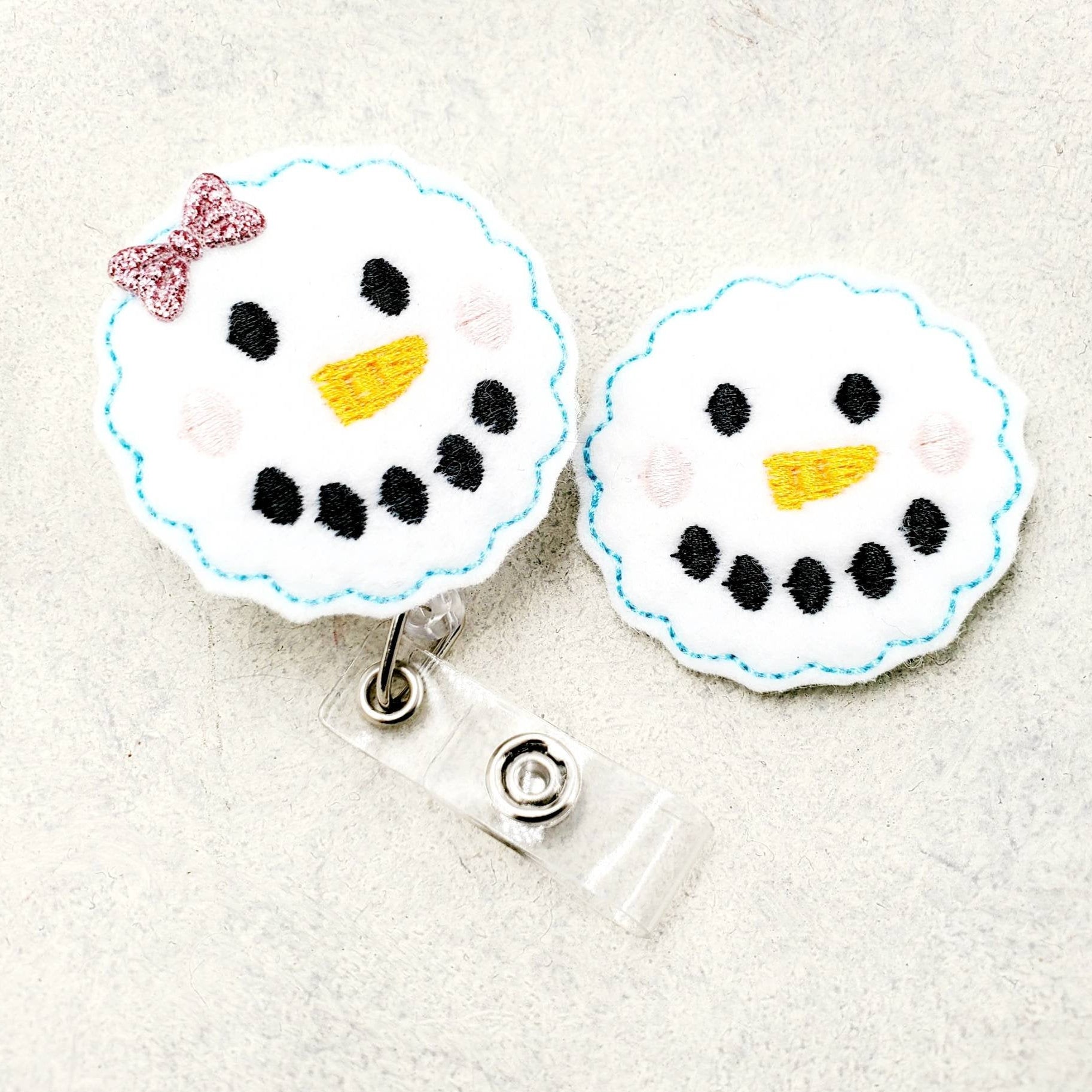 Snowman Snow Woman Badge Topper - | Happie Potato Image 1