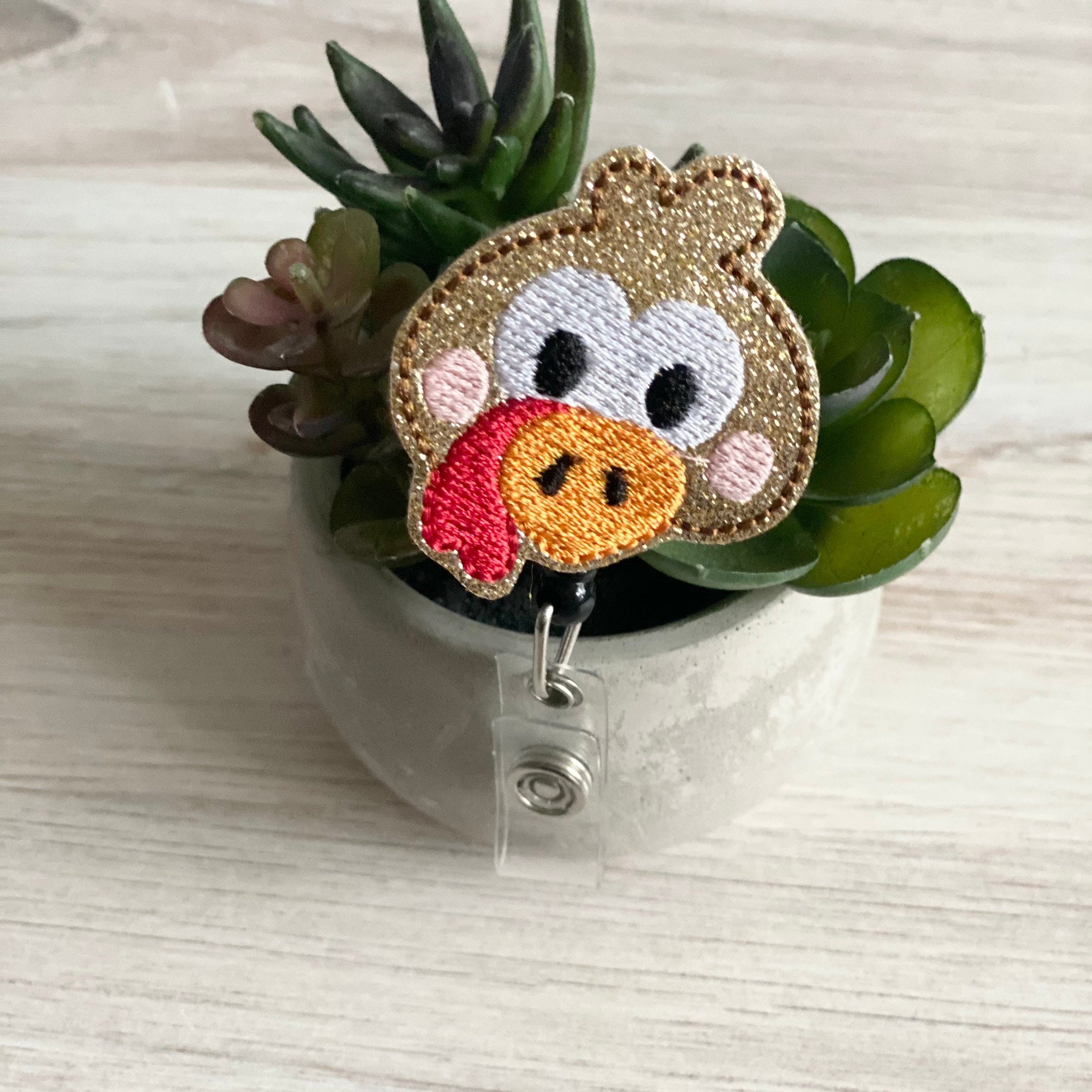 Vinyl Kawaii Turkey Face Badge Topper + Reel - | Happie Potato Image 3