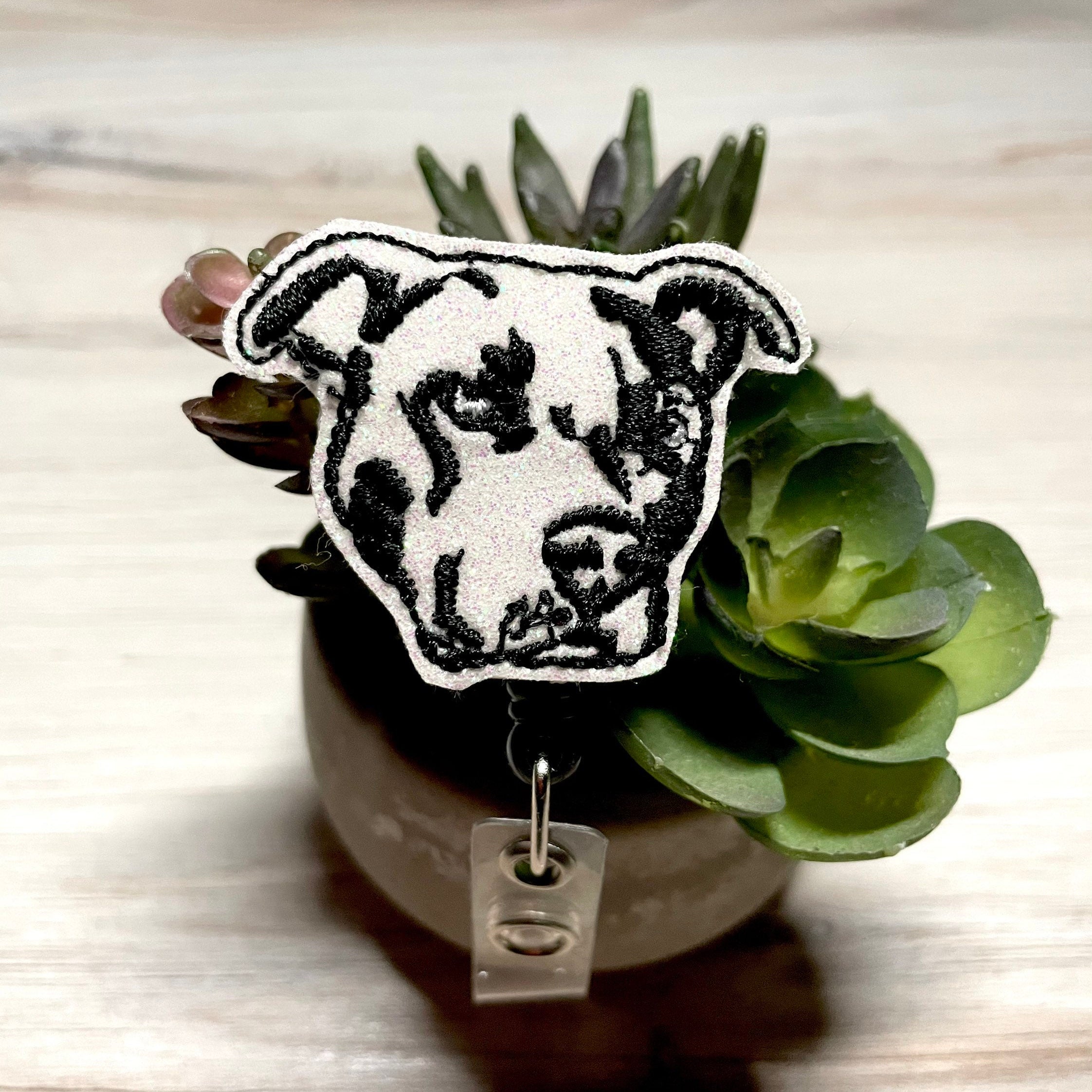 Glitter Pitbull Face Badge Topper + Reel - | Happie Potato Image 2