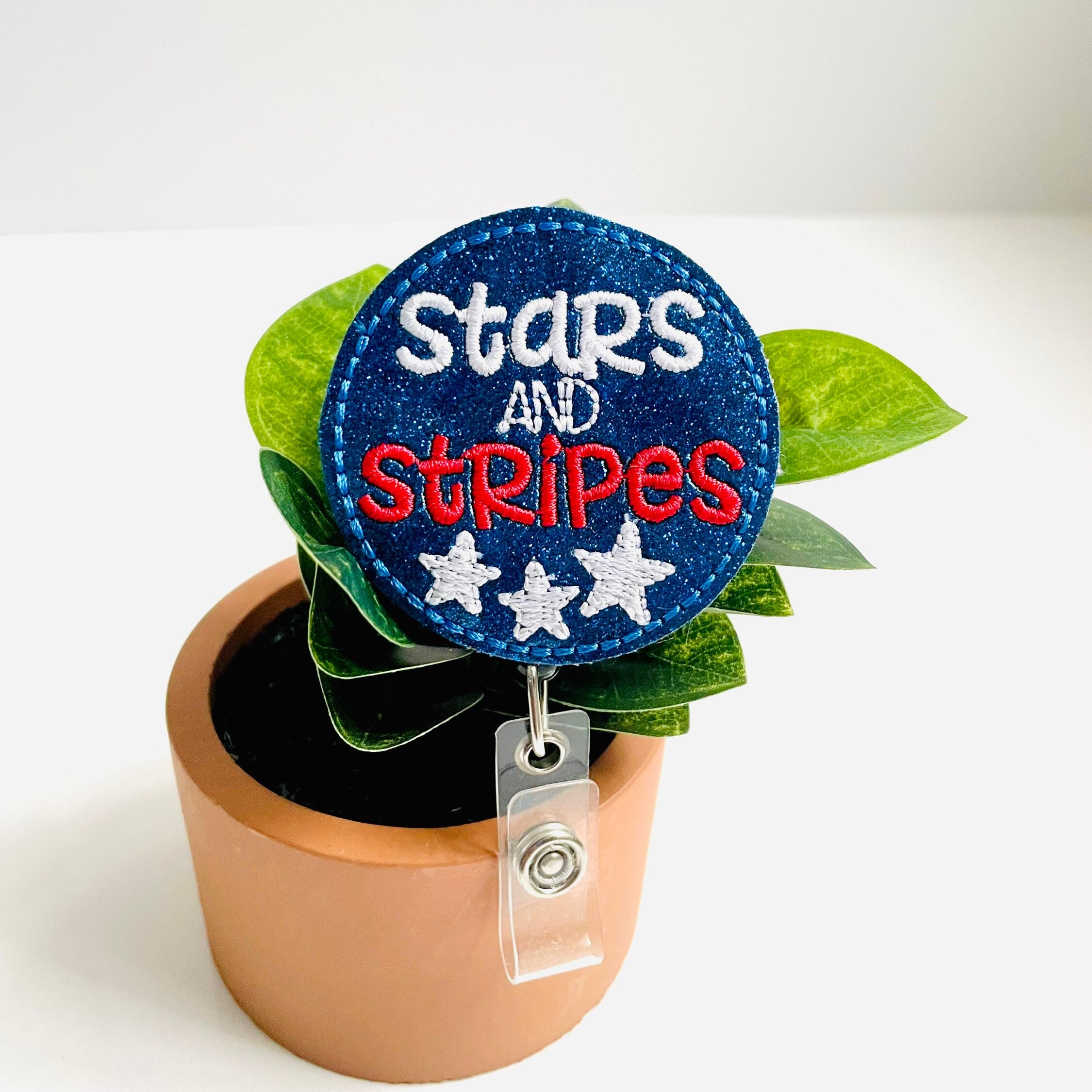 Vinyl Stars and Stripes Badge Topper + Reel - | Happie Potato Image 2
