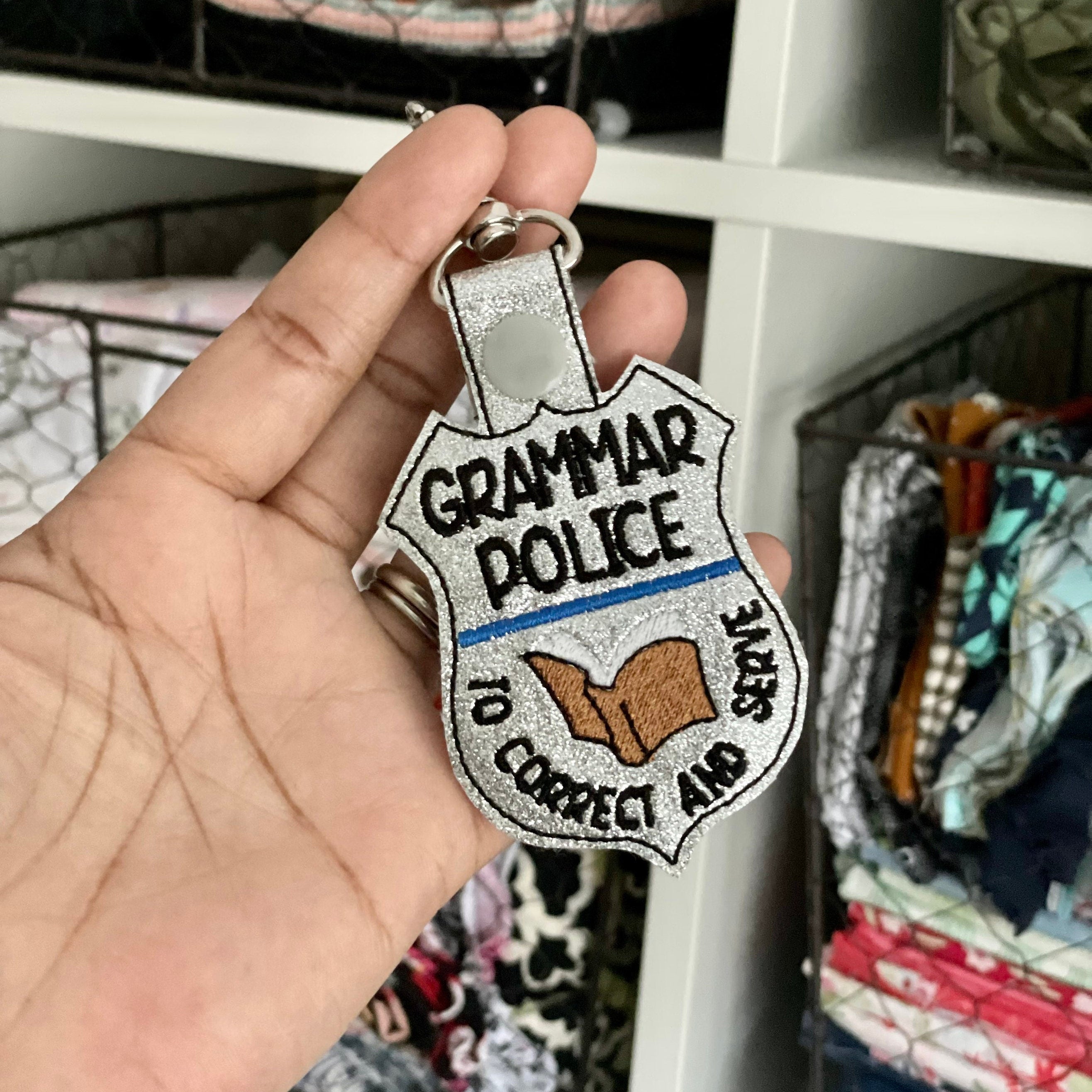 Grammar Police Keychain - Funny Badge - | Happie Potato Image 3