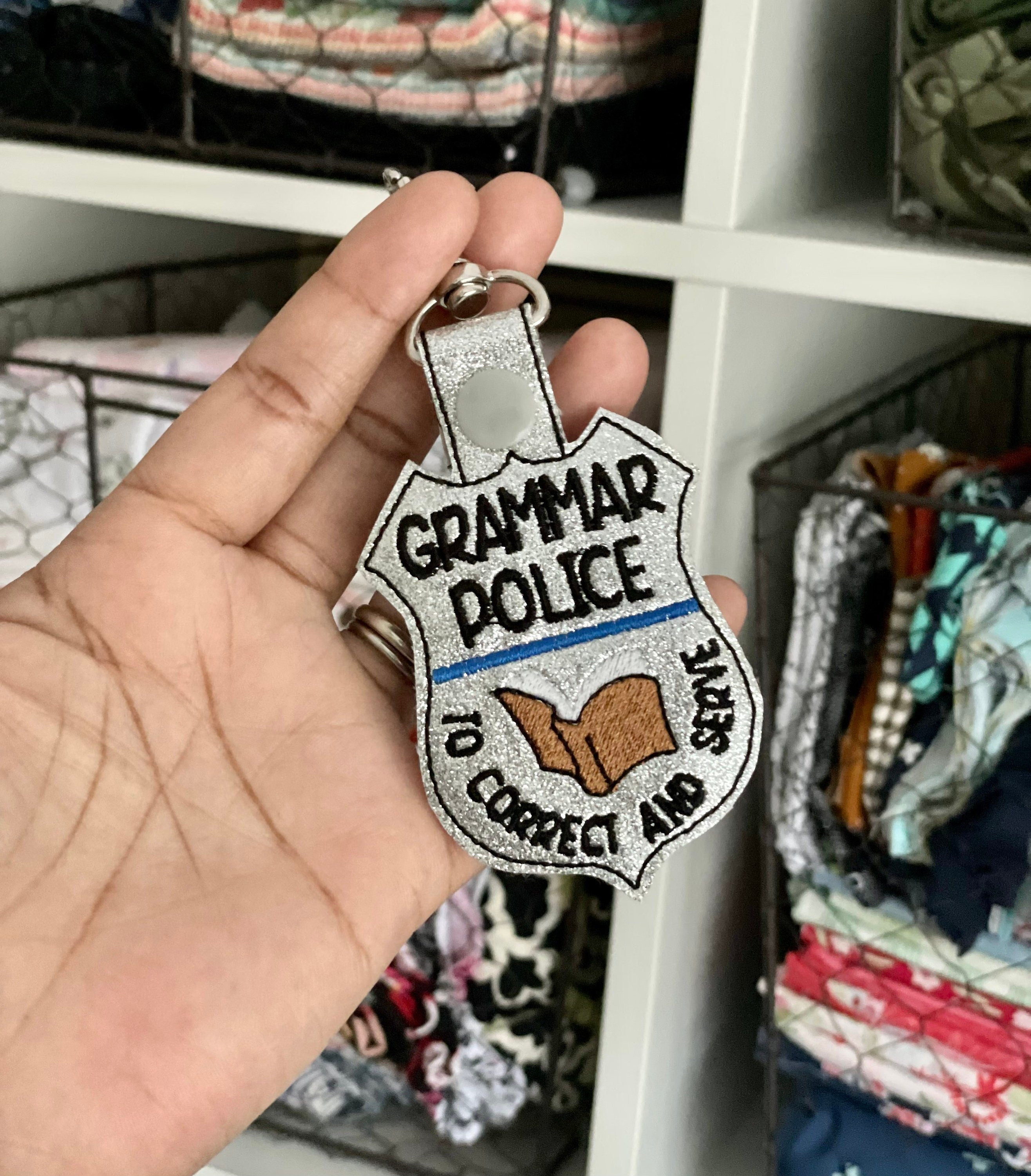 Grammar Police Keychain - Funny Badge - | Happie Potato Image 3