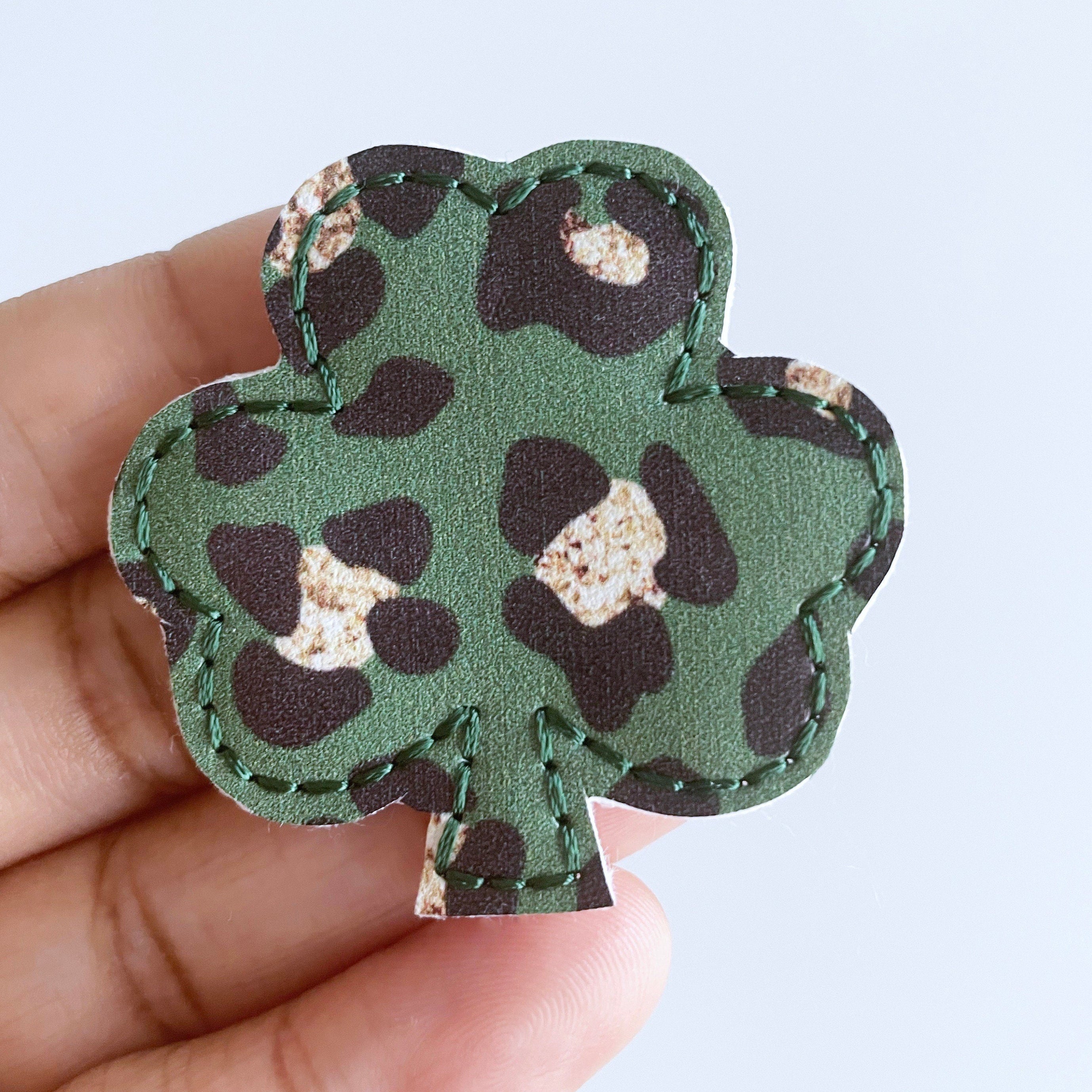 Vinyl Leopard Print Clover Badge Topper + Reel - | Happie Potato Image 1