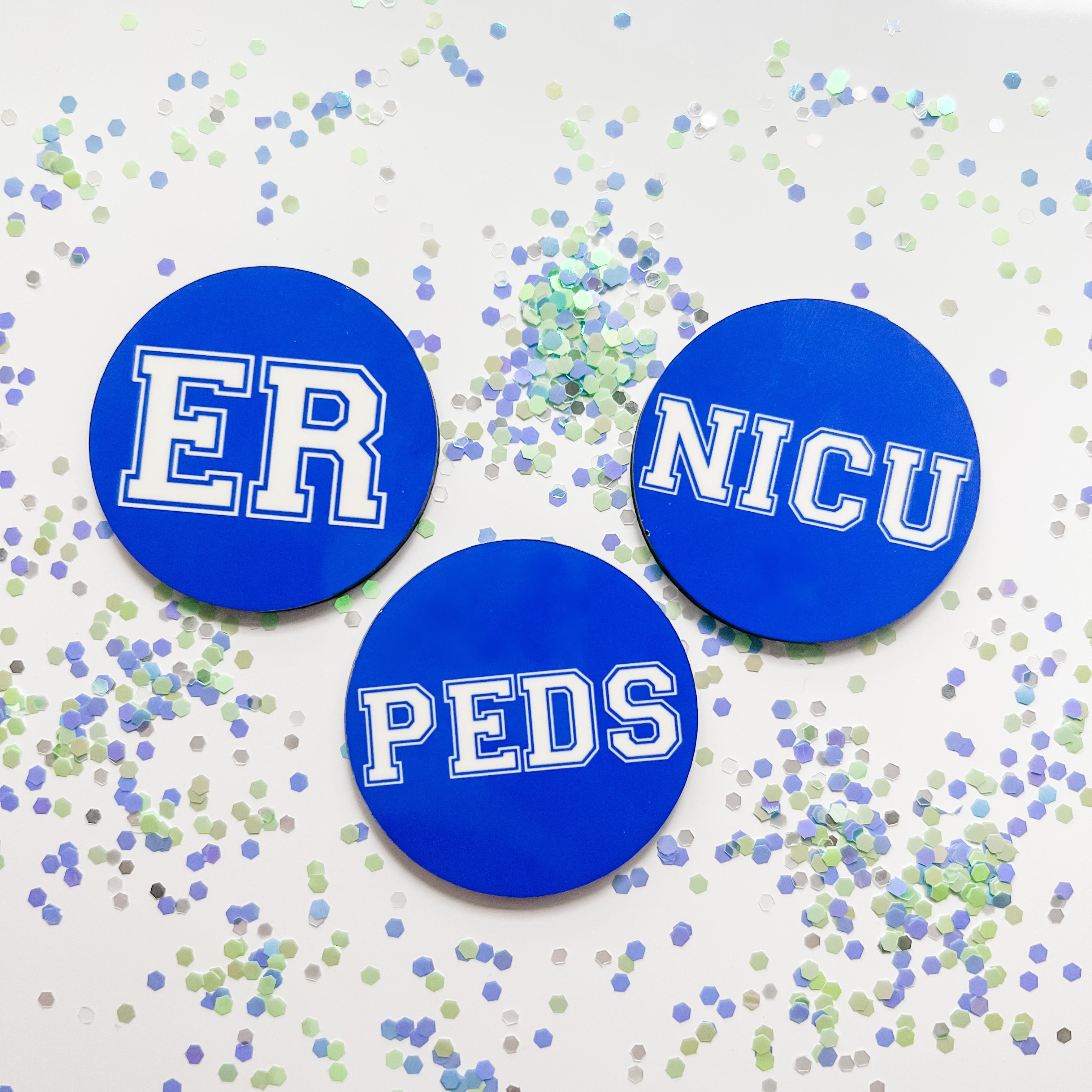 Acrylic Blue Varsity Specialty Nurse Badge Topper + Reel - | Happie Potato Image 2