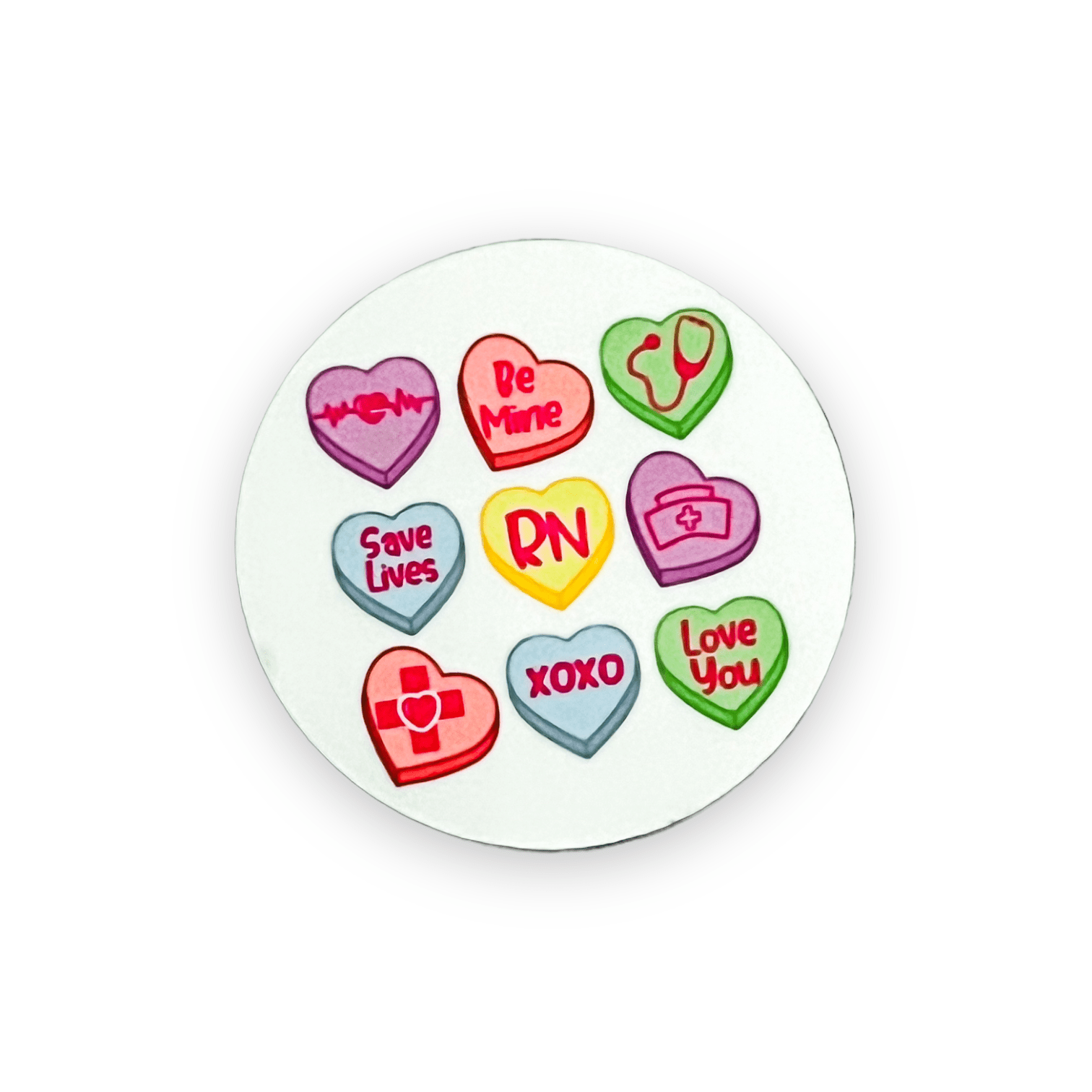Acrylic Nurse Conversation Hearts Badge Topper + Reel - | Happie Potato Image 1