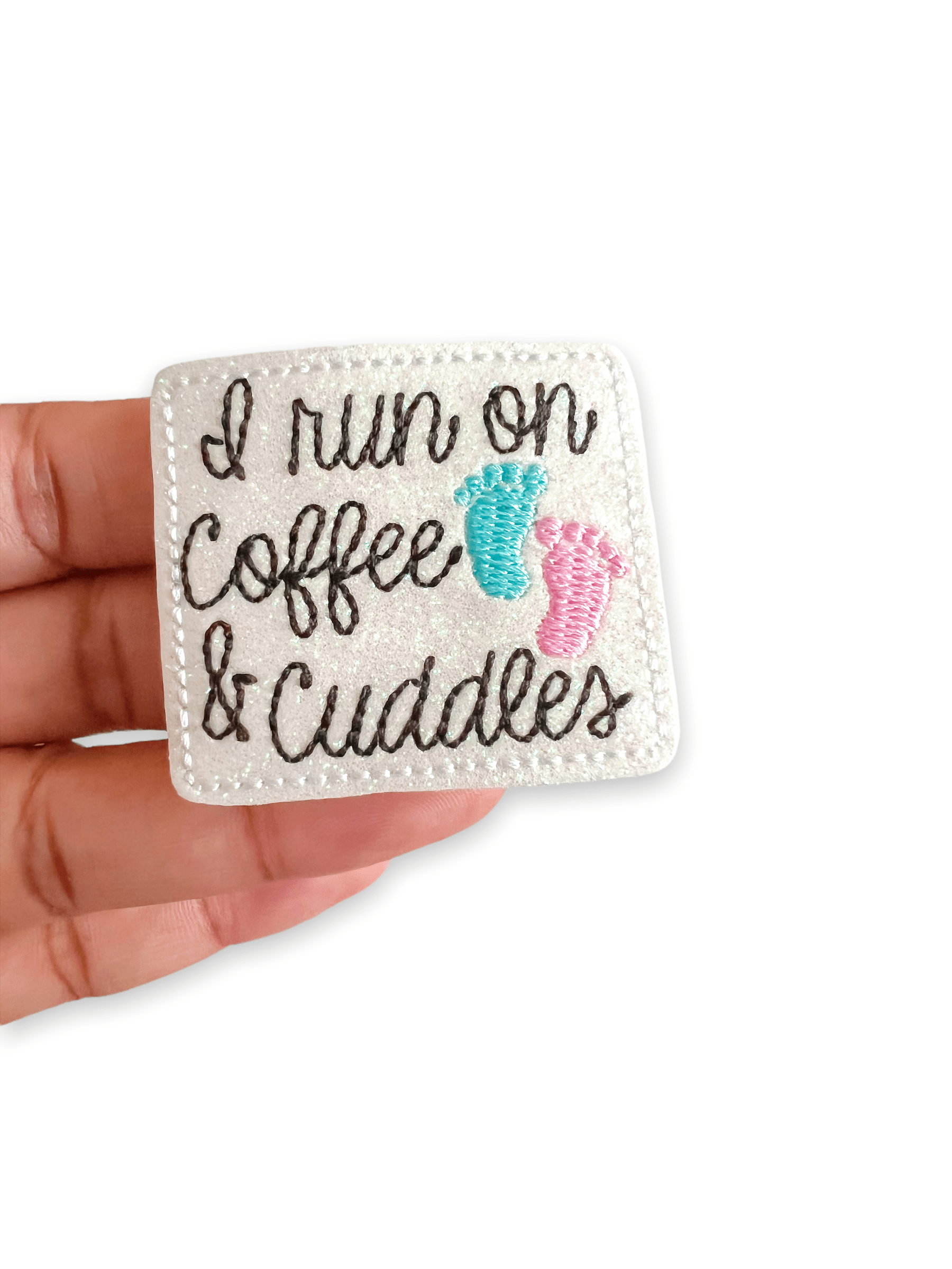 Vinyl I Run On Coffee & Cuddles Badge Topper + Reel - | Happie Potato Image 3