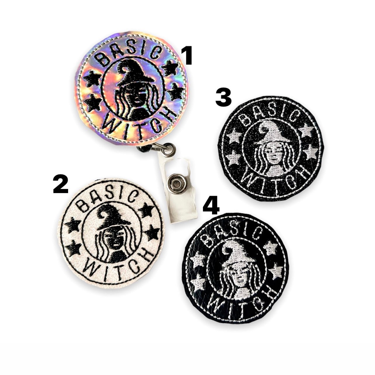 Vinyl Basic Witch White Black Badge Topper + Reel - | Happie Potato Image 1