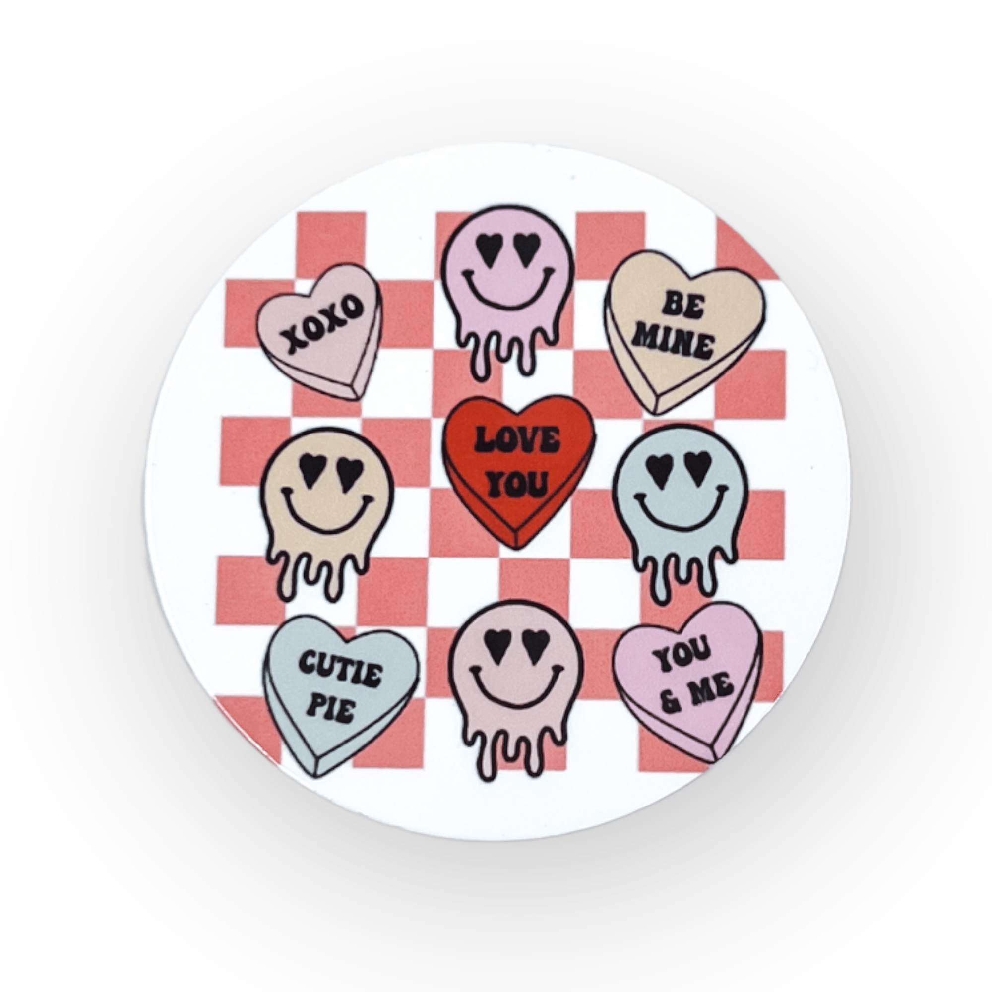 Acrylic Retro Convo Hearts Badge Topper + Reel - | Happie Potato Image 1