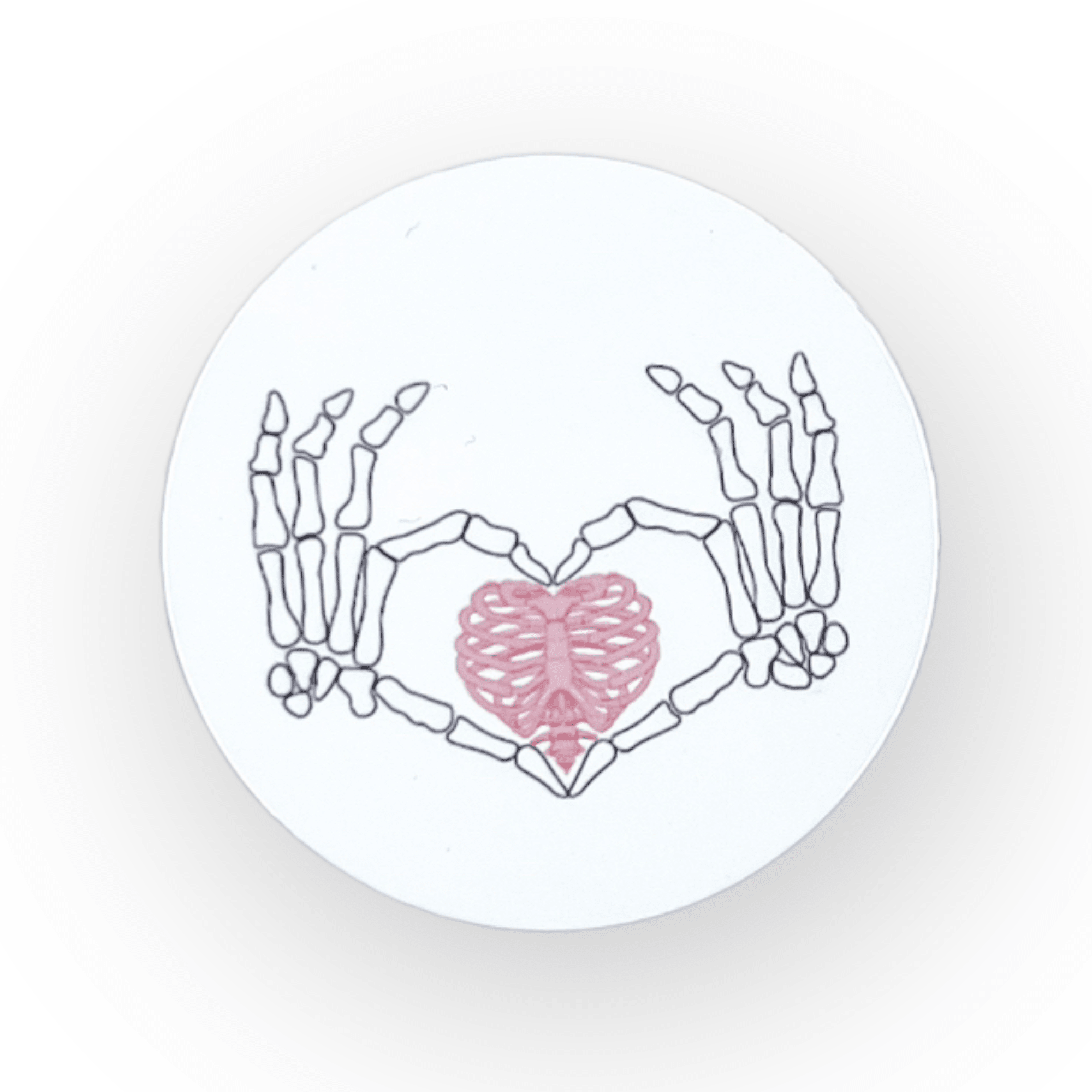Acrylic Skeleton Hand Heart Badge Topper + Reel - | Happie Potato Image 1
