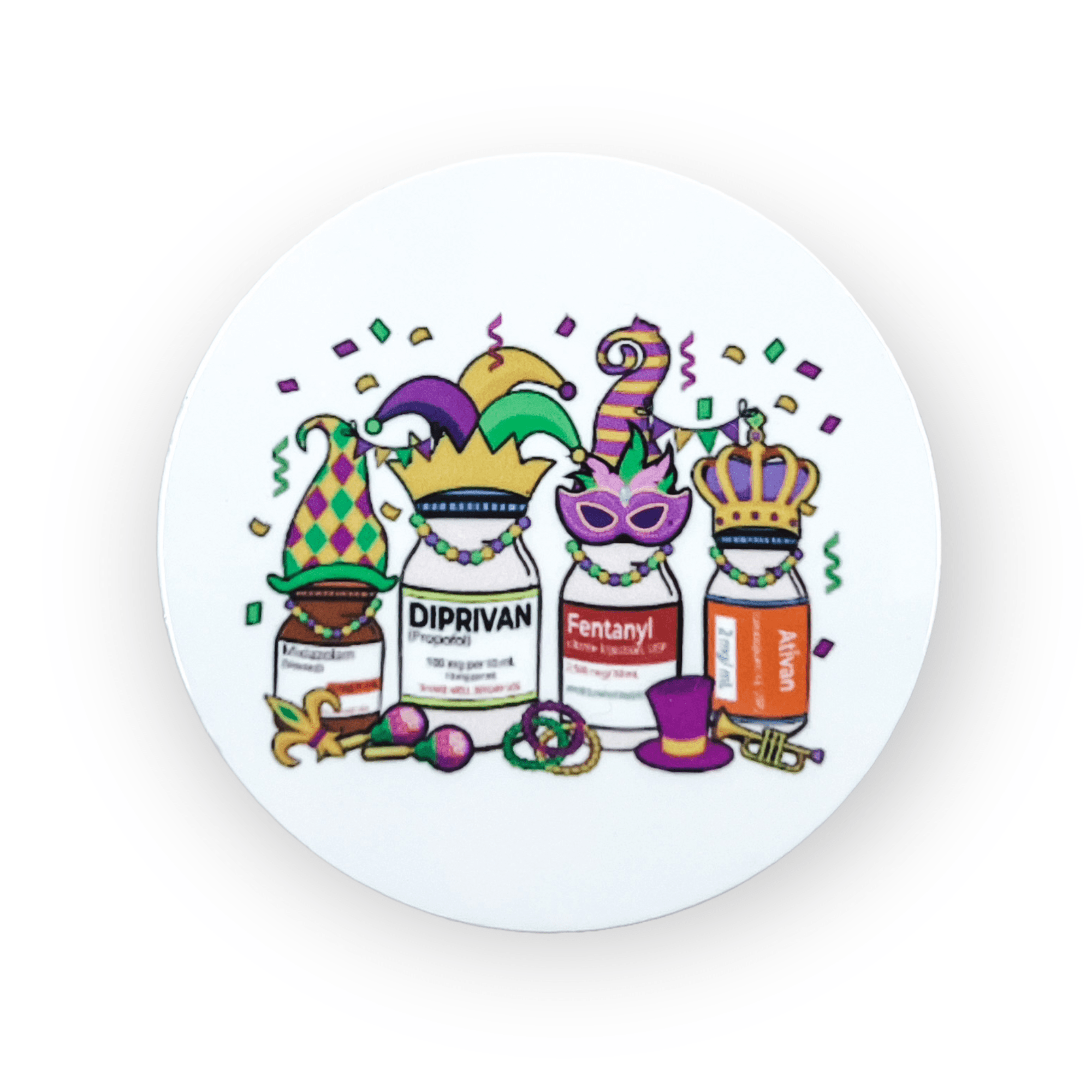 Acrylic Mardi Gras Nurse Badge Topper + Reel - | Happie Potato Image 1