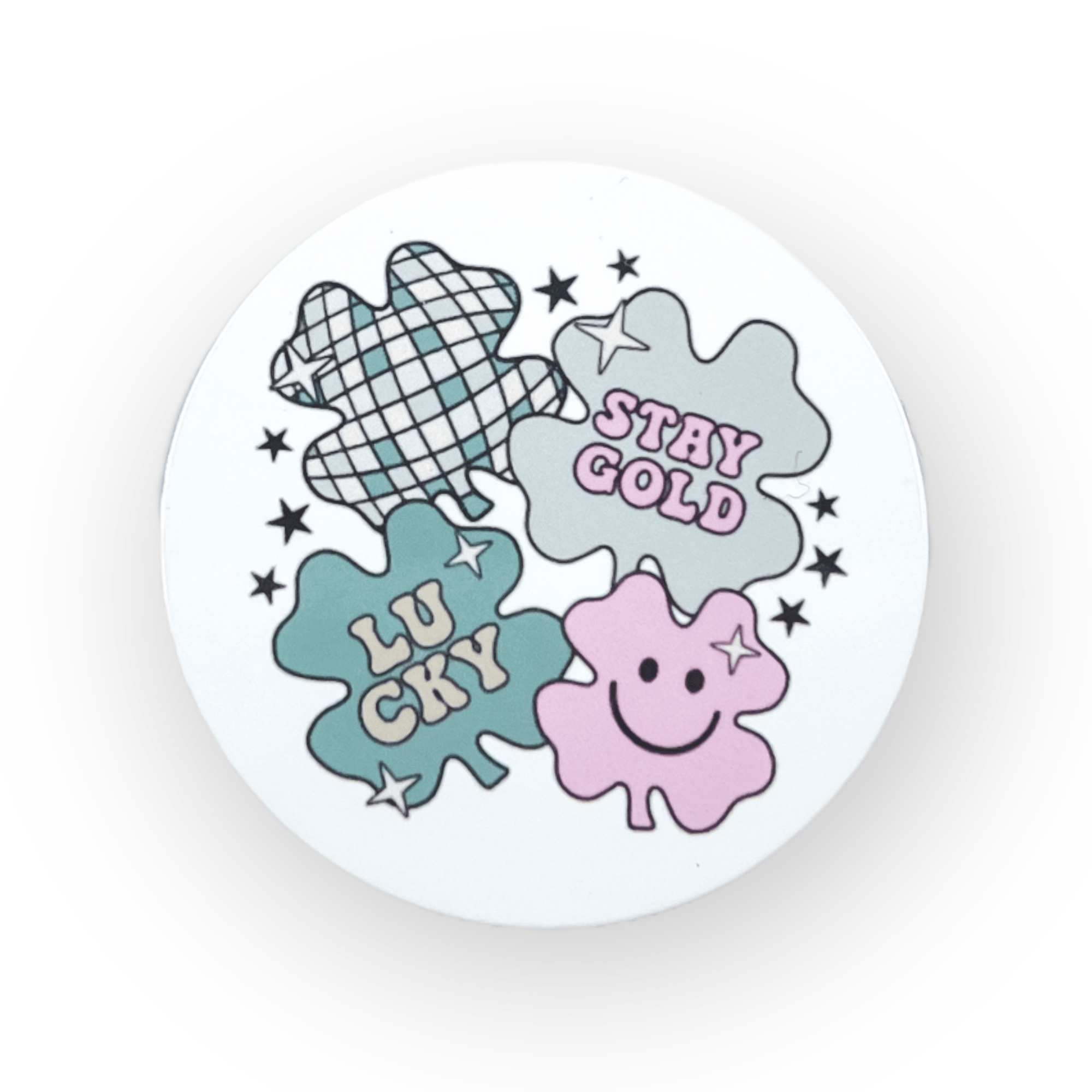 Acrylic St. Patricks Day Disco Badge Topper + Reel - | Happie Potato Image 1