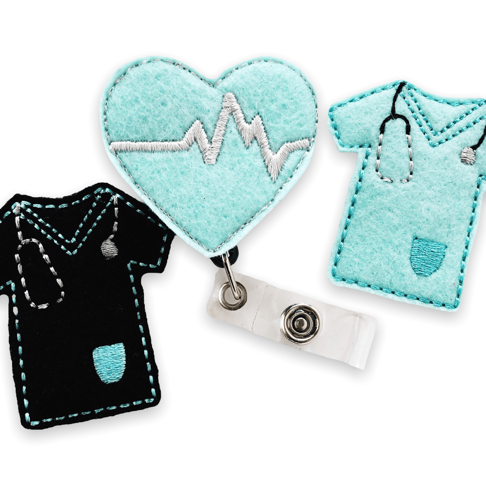 Felt Scrub Top EKG Heart Badge Topper + Reel - | Happie Potato Image 1