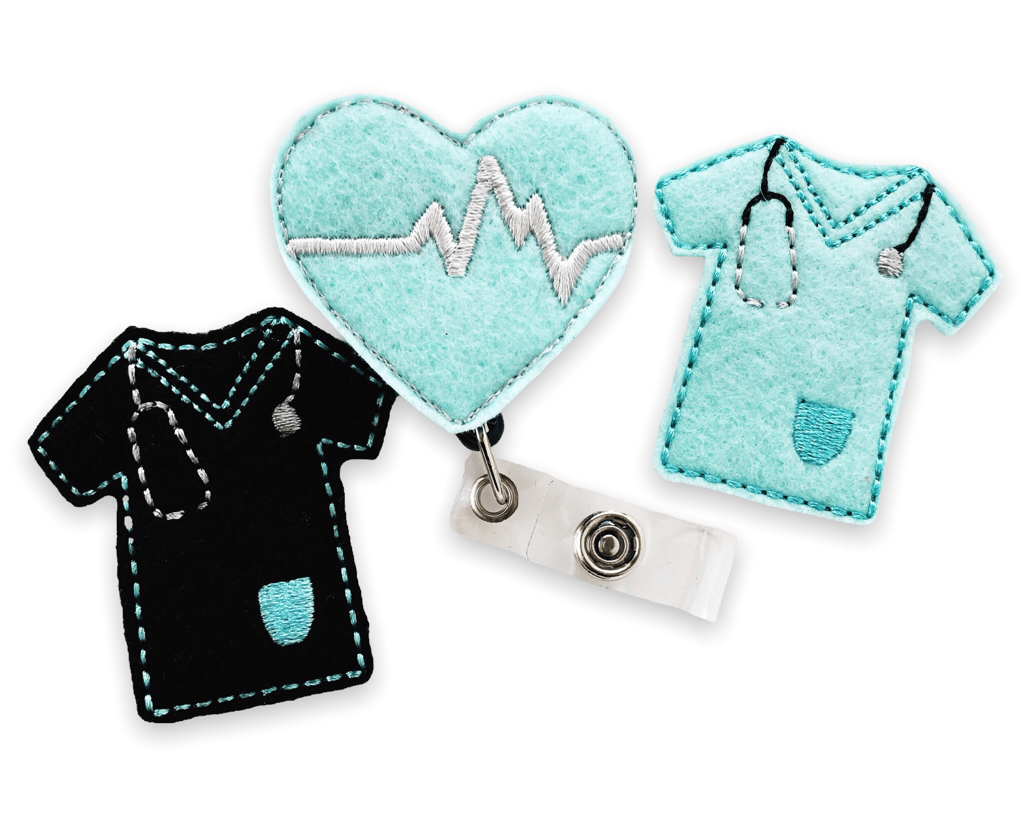 Felt Scrub Top EKG Heart Badge Topper + Reel - | Happie Potato Image 1