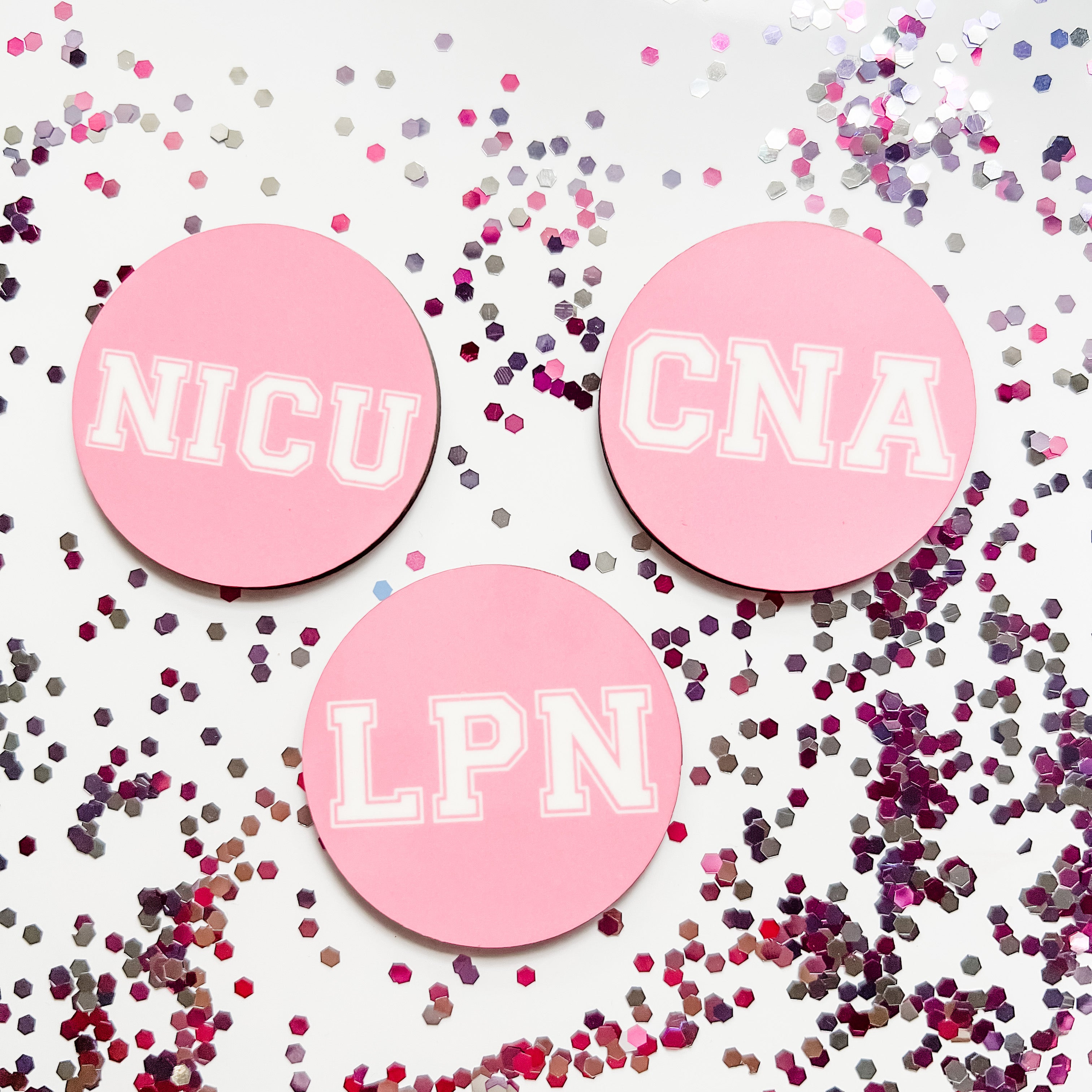 Acrylic Pink Varsity Specialty Nurse Badge Topper + Reel - | Happie Potato Image 2